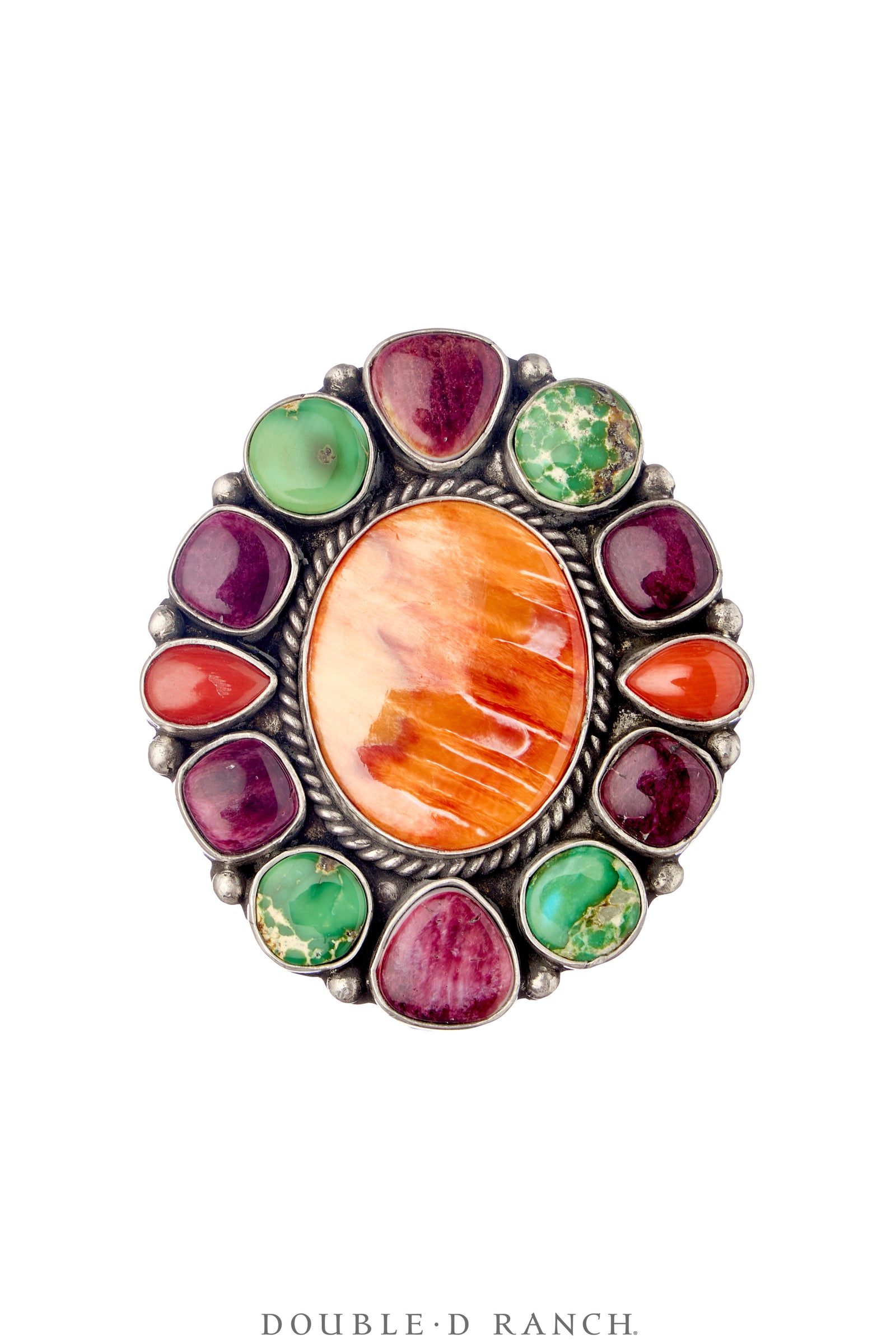 Ring, Cluster, Orange Spiny Oyster, Purple Spiny Oyster, Turquoise, Hallmarked, Contemporary, 1869