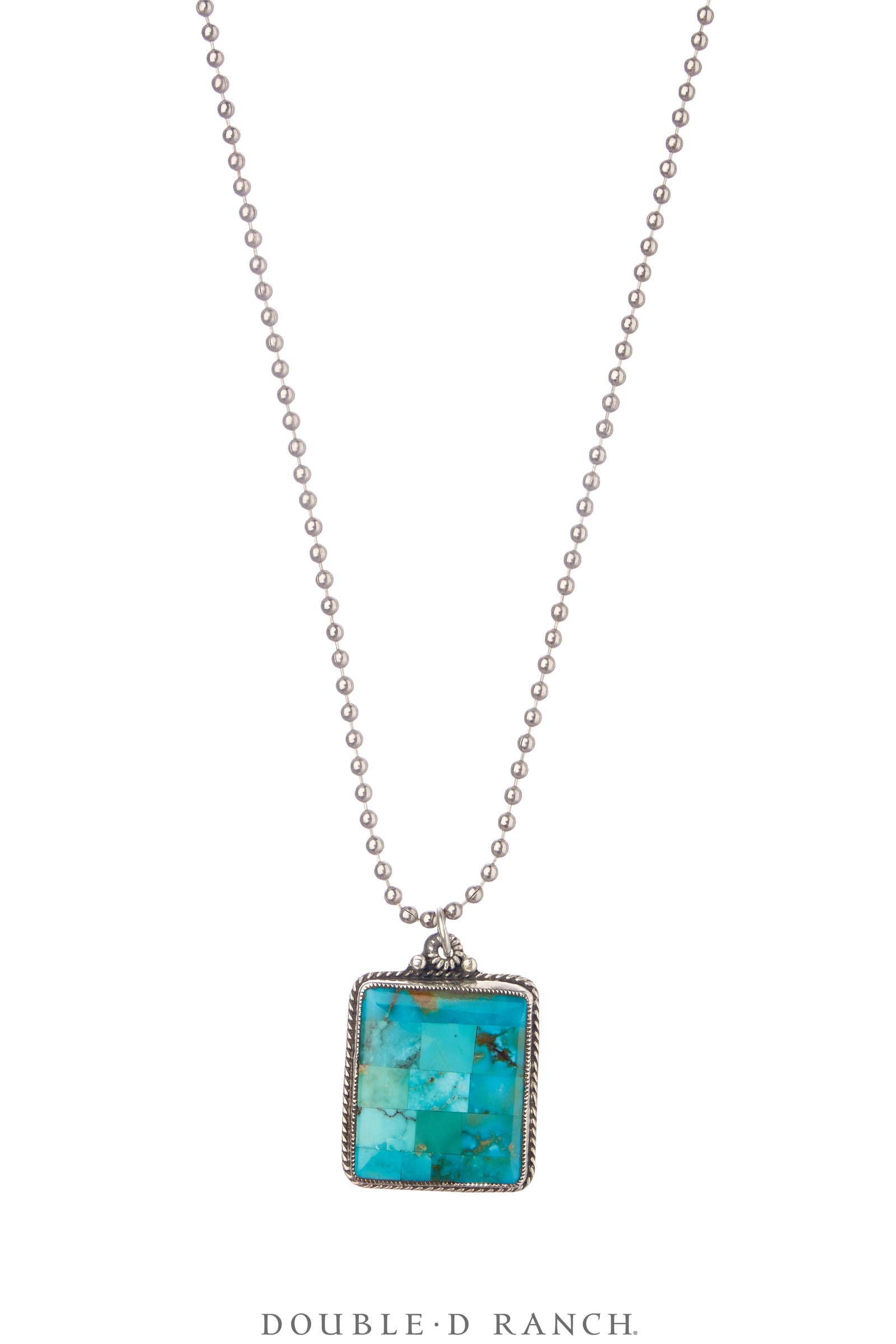 Necklace, Tab, Turquoise, Sterling Silver Ball Chain, Hallmark, Contemporary, 3690