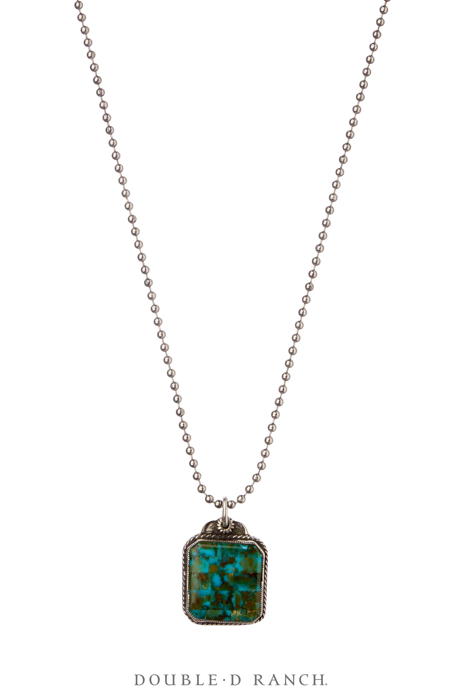 Necklace, Tab, Turquoise, Sterling Silver Ball Chain, Hallmark, Contemporary, 3689