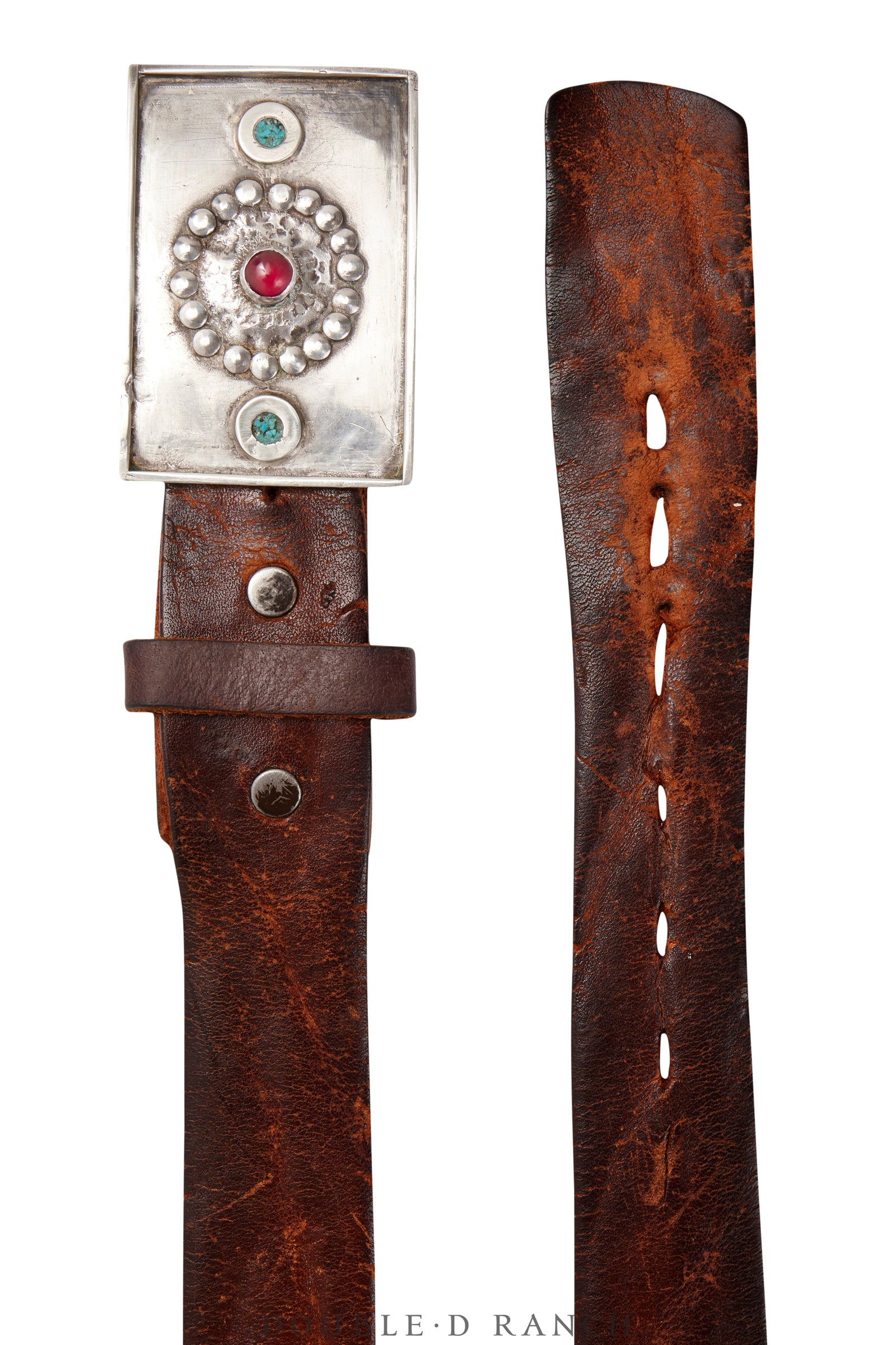 Belt, A Vintage, Buckle, Biker With Turquoise Inlay & Crystal, Vintage ‘40s, 672