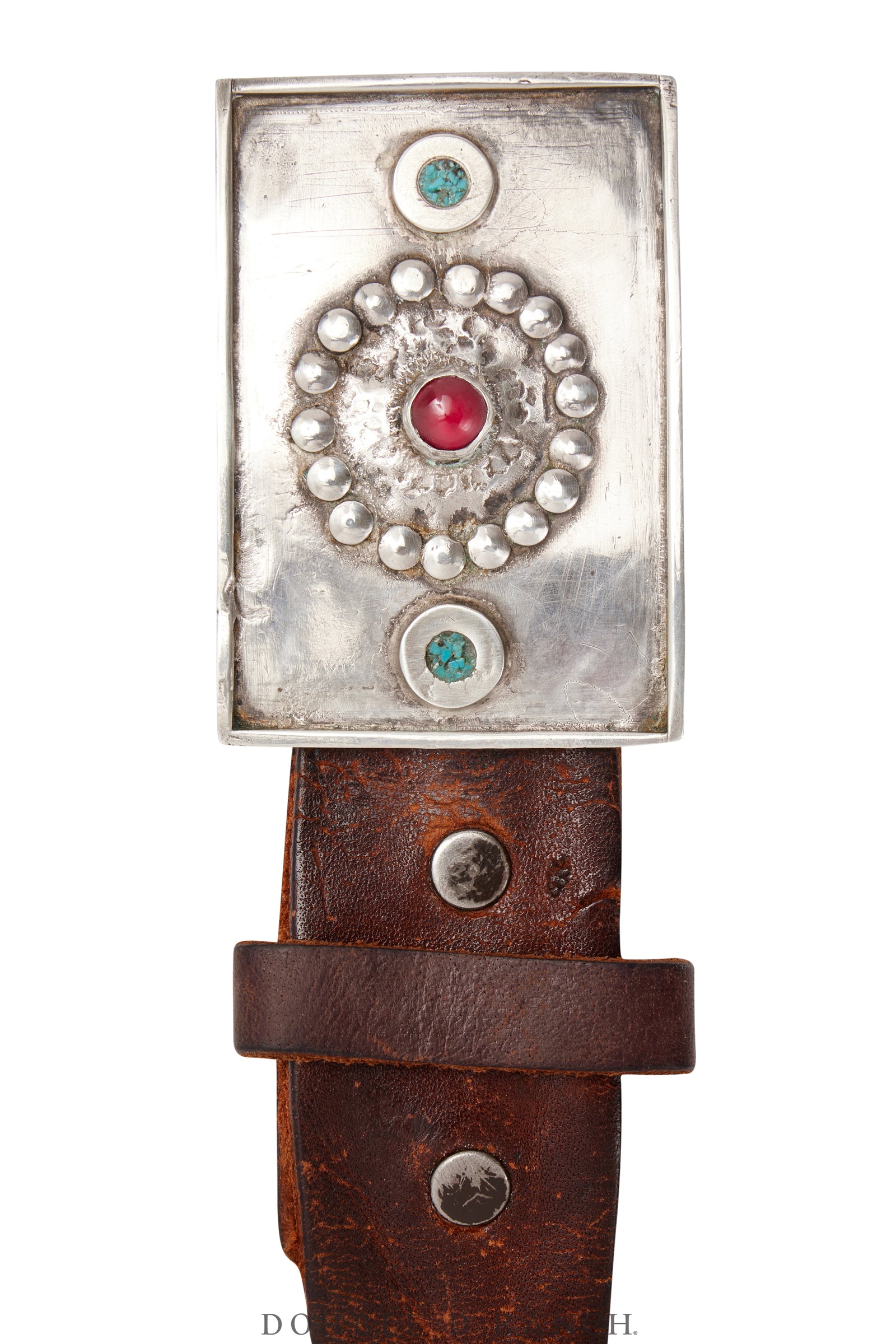 Belt, A Vintage, Buckle, Biker With Turquoise Inlay & Crystal, Vintage ‘40s, 672