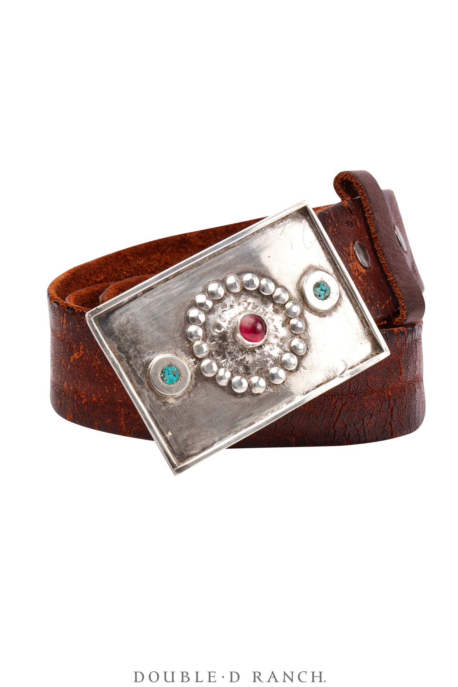 Belt, A Vintage, Buckle, Biker With Turquoise Inlay & Crystal, Vintage ‘40s, 672