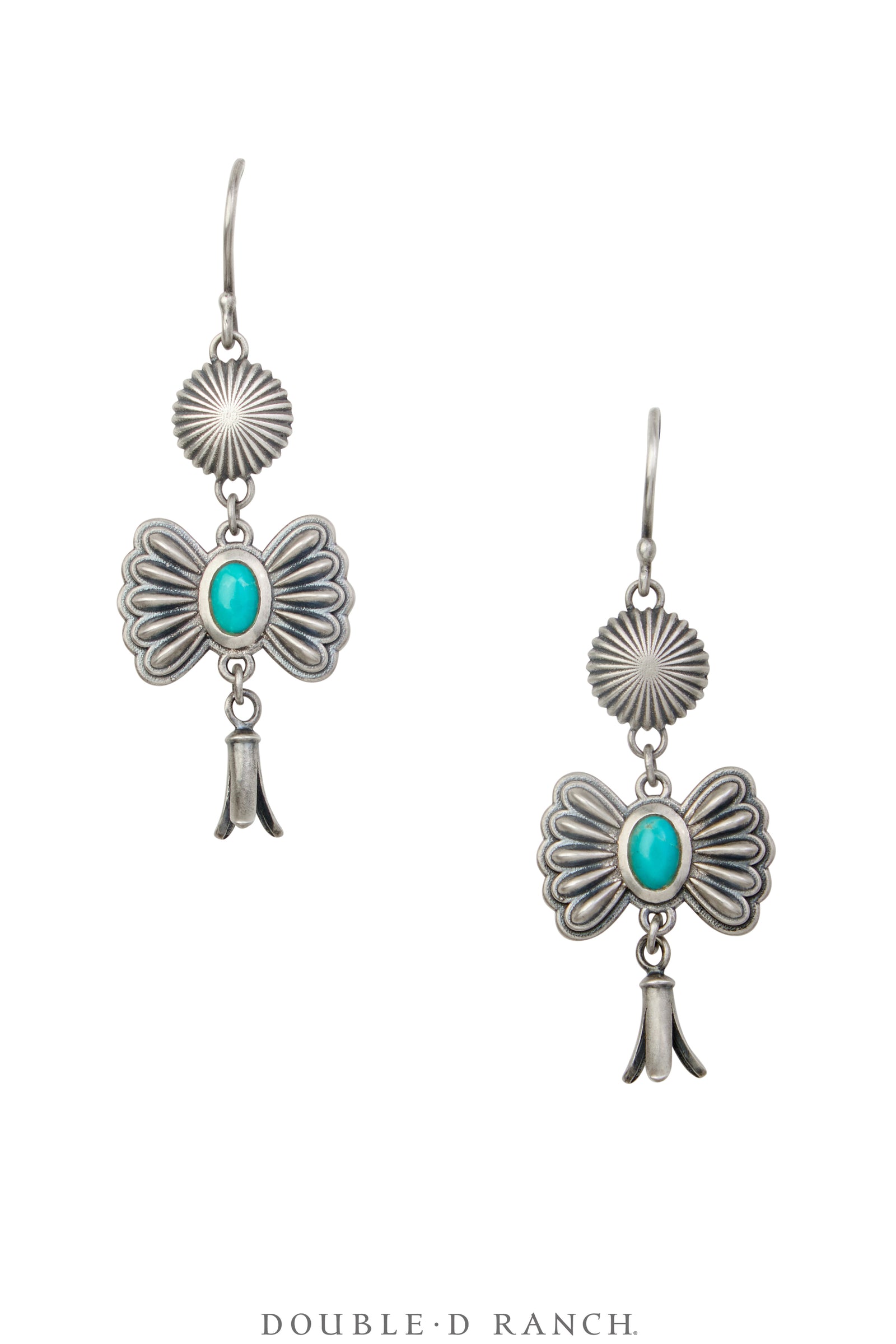 Earrings, Concho, Turquoise, Butterfly With Blossom, Dennis Hogan Hallmark, Contemporary, 1849