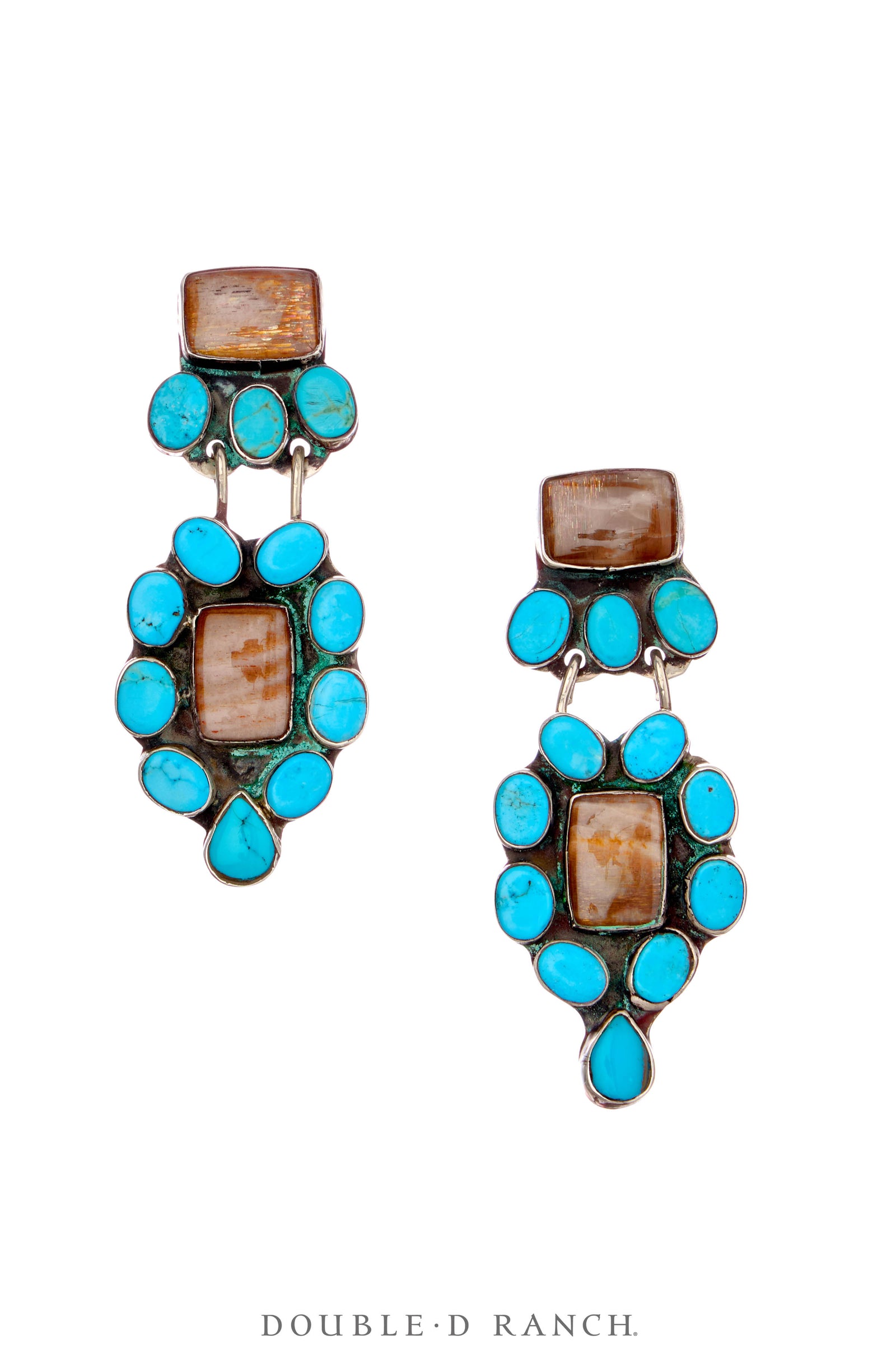 Earrings, Oscar Betz, Triangle, Turquoise, Calcite, Hallmark, Contemporary, 2085