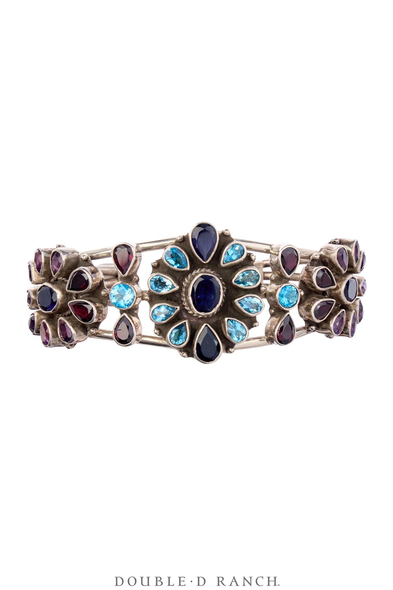 Cuff, Faceted Jewels, Cluster, Sapphire, Amethyst & Aquamarine, Hallmark, Contemporary, 3957