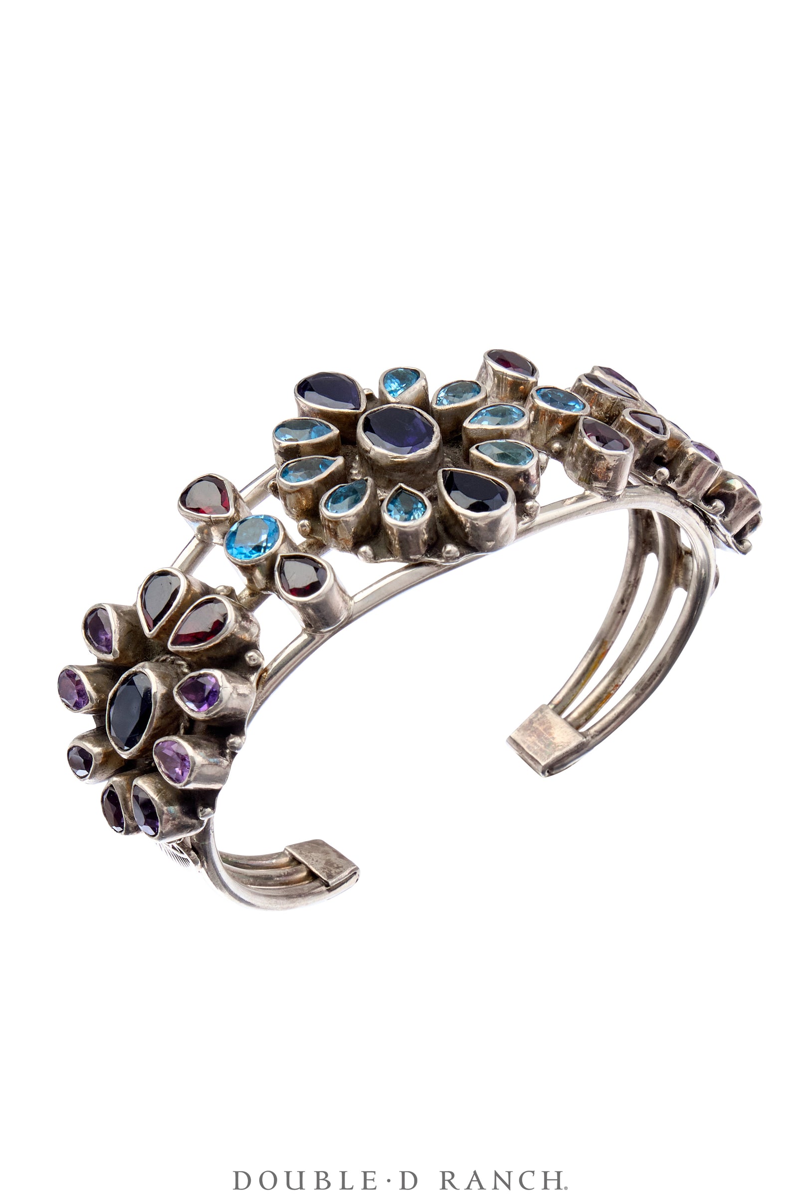 Cuff, Faceted Jewels, Cluster, Sapphire, Amethyst & Aquamarine, Hallmark, Contemporary, 3957