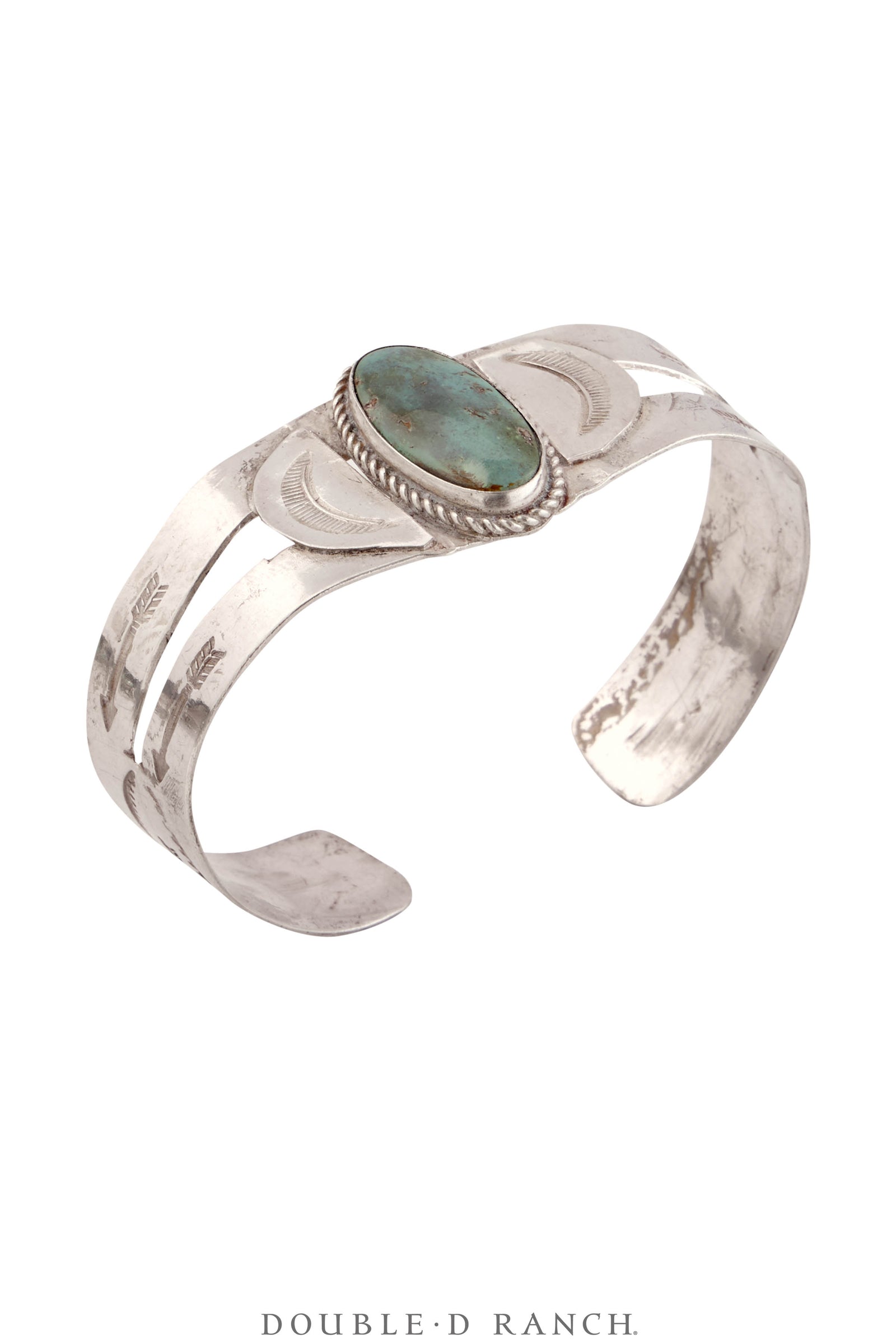 Cuff, Fred Harvey Railroad Era, Turquoise, Arrows On Split Bands, Vintage ‘40s, 4047