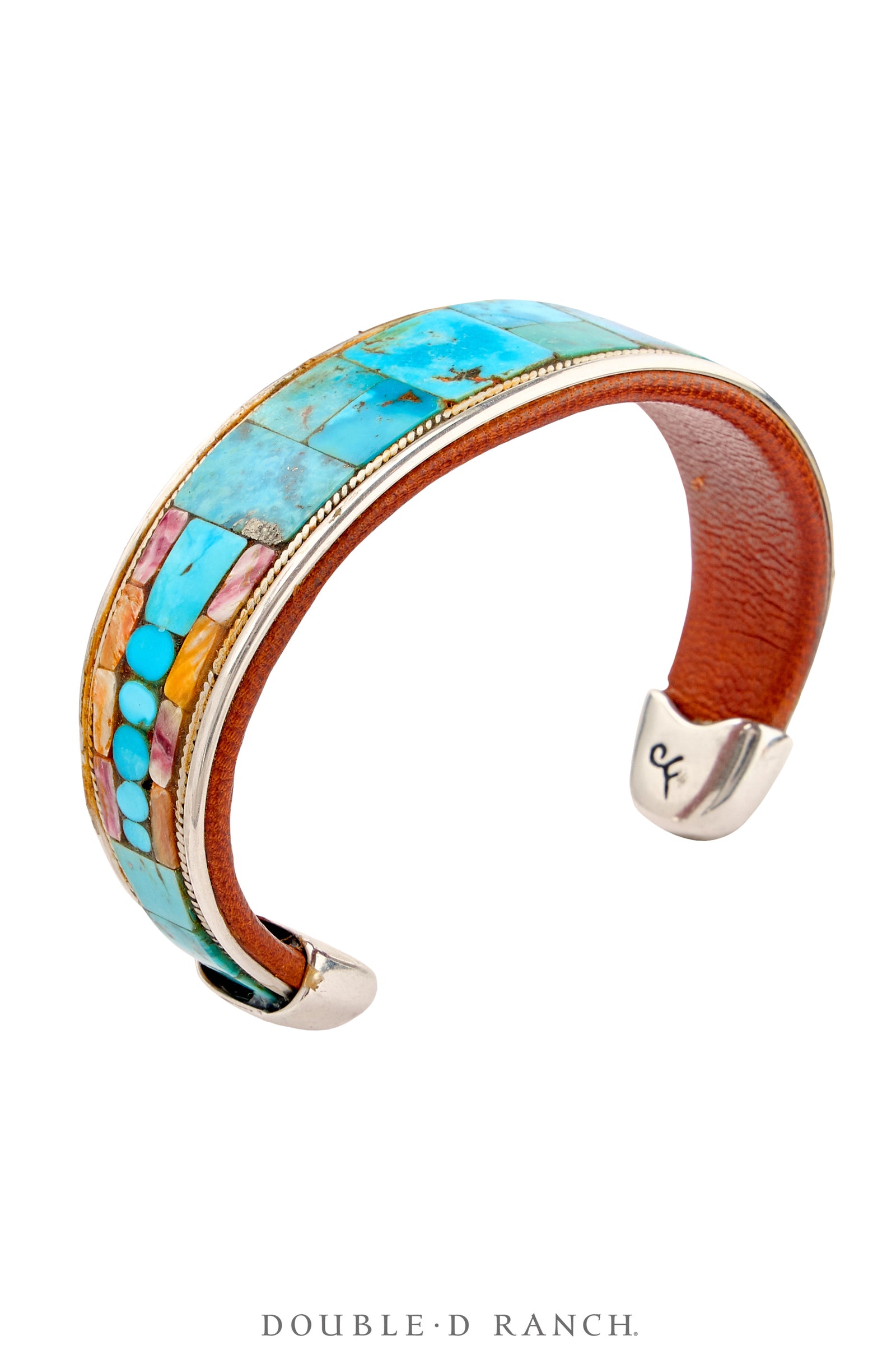 Cuff, Inlay, Turquoise, Leather Lined, Artisan, Charlie Favour, Contemporary, 4092