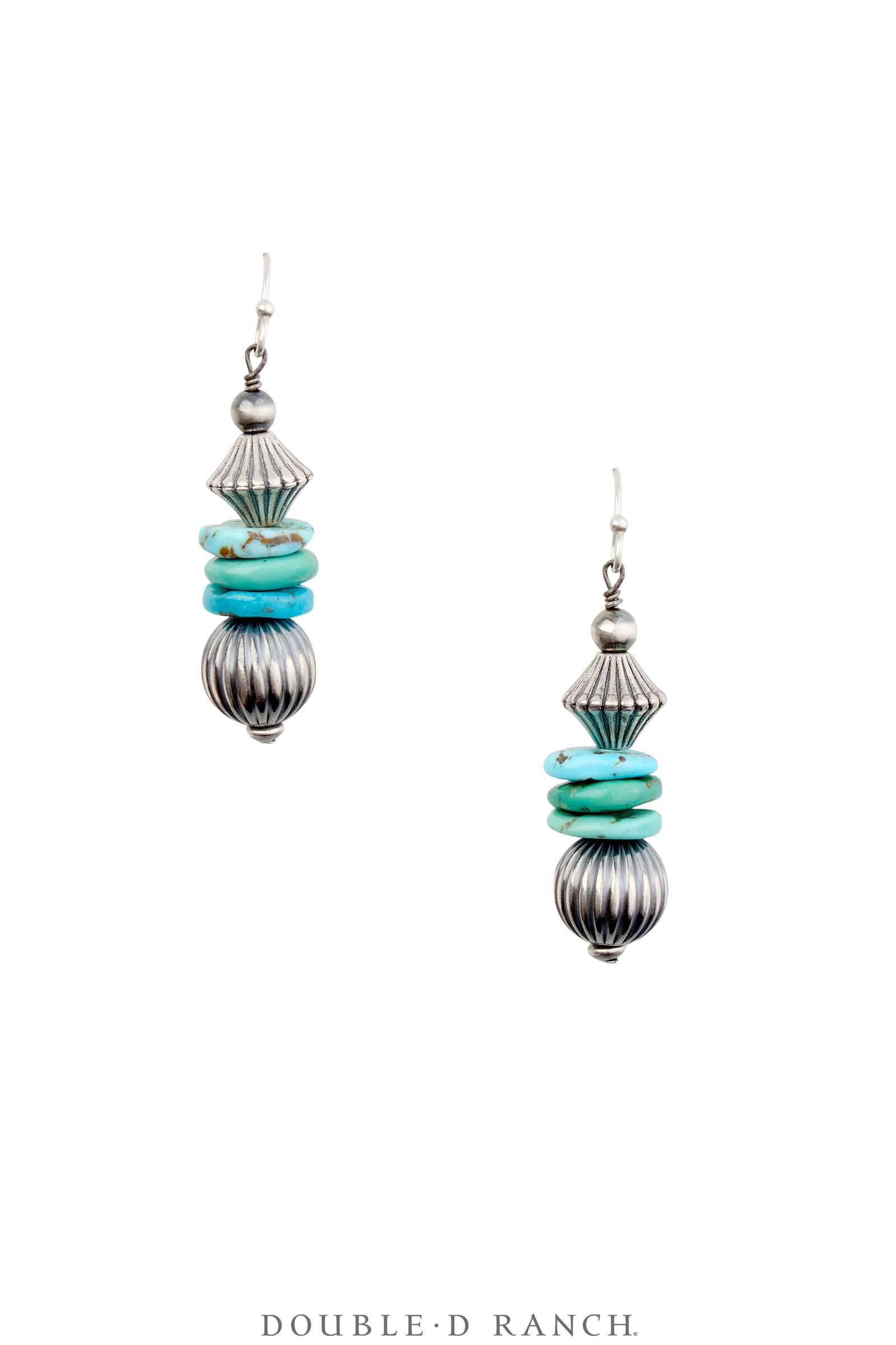 Earrings, Repurposed, Turquoise, Fluted Beads, Contemporary, 1858