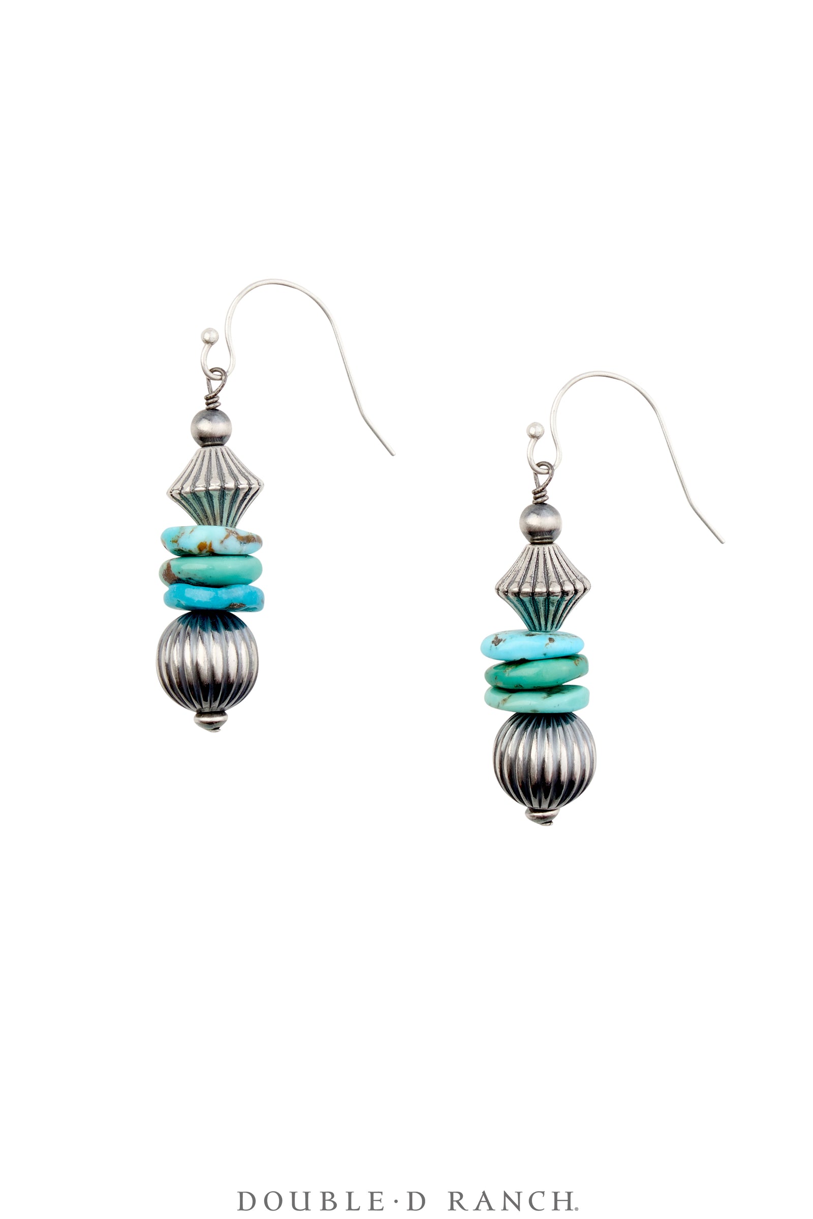 Earrings, Repurposed, Turquoise, Fluted Beads, Contemporary, 1858