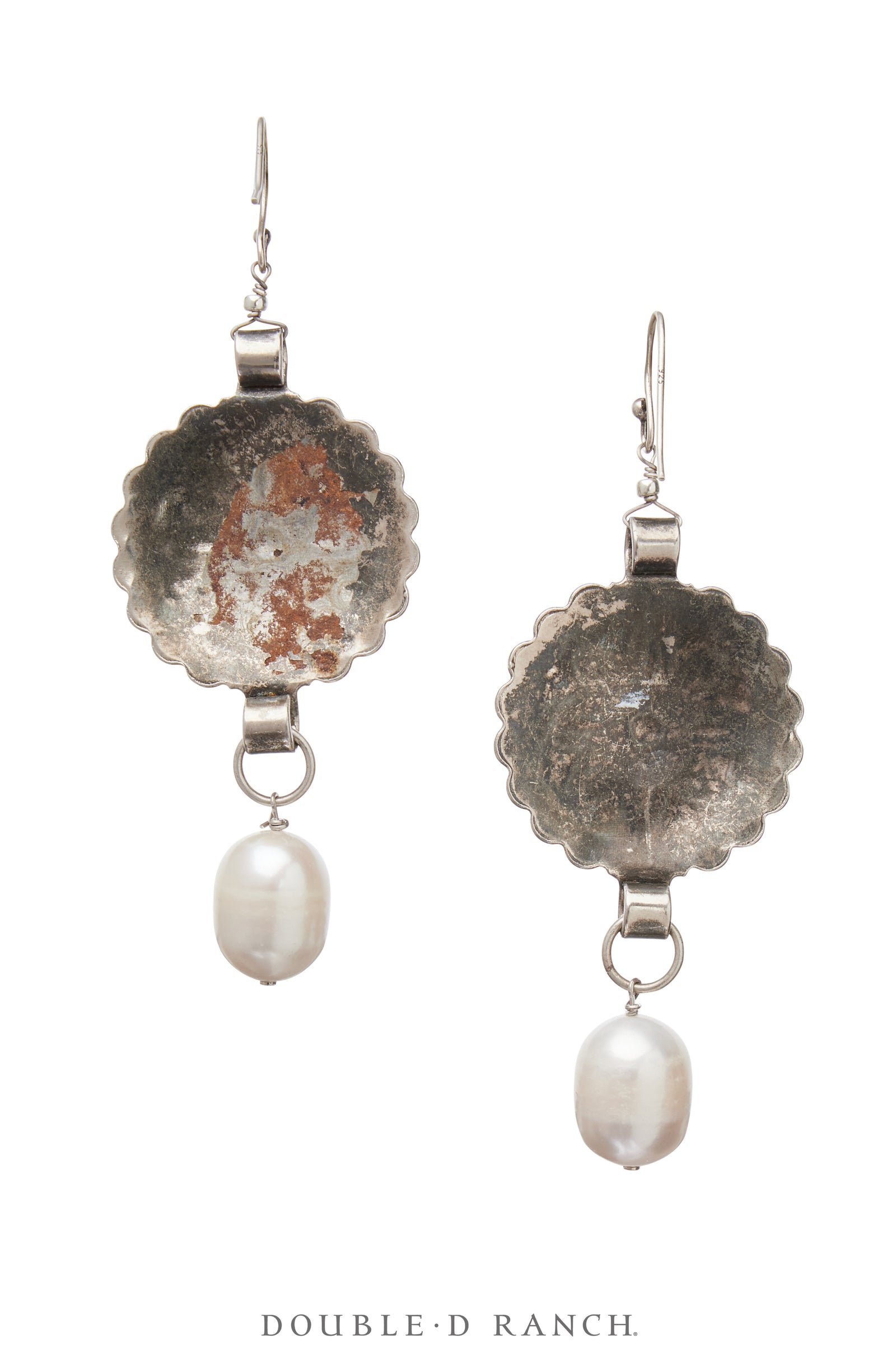 Earrings, Repurposed, Concho, With Pearl Drops, Up-Cycled, Vintage, 2046