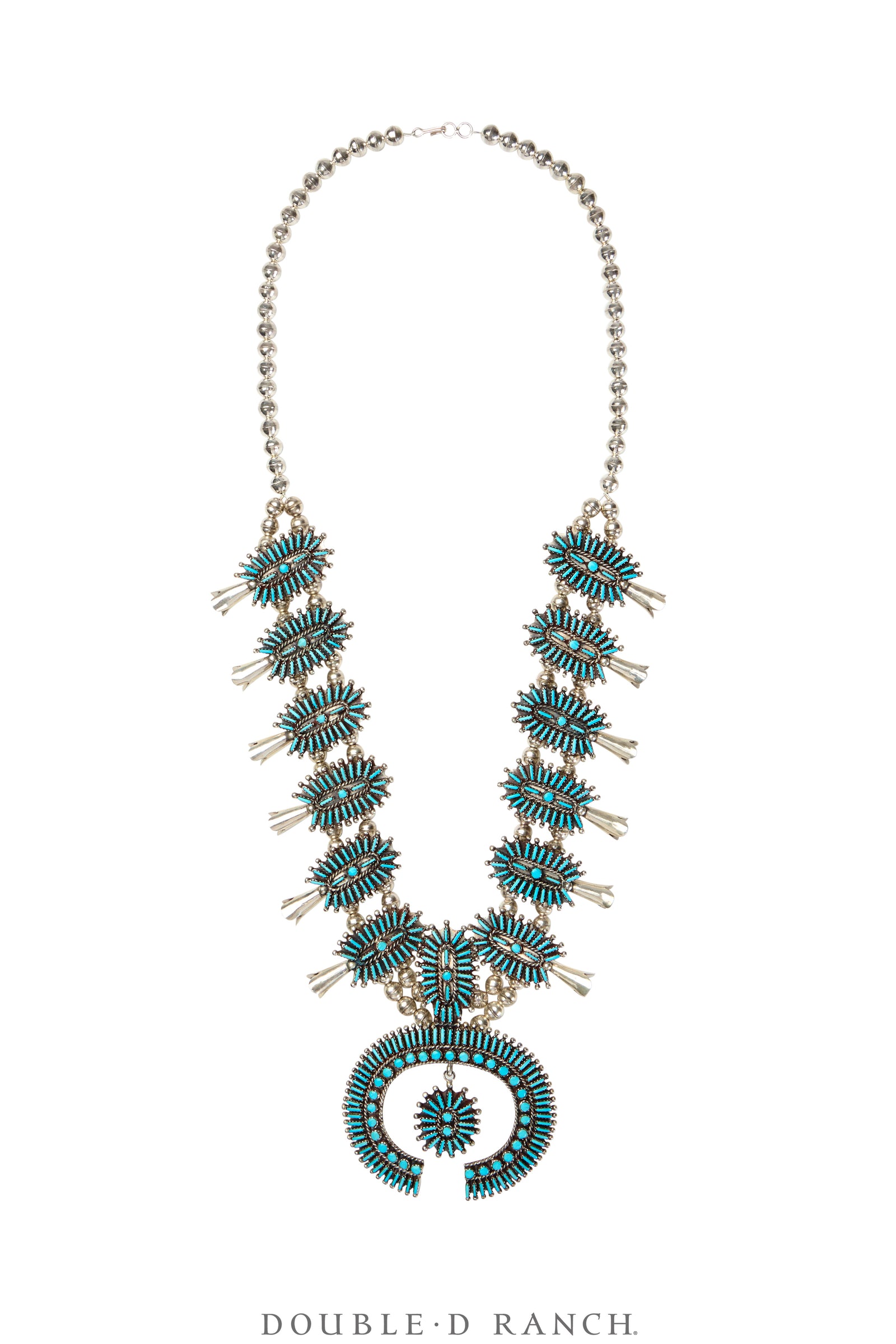 Necklace, Squash Blossom, Turquoise, Needlepoint, Hallmark, Vintage, 3456