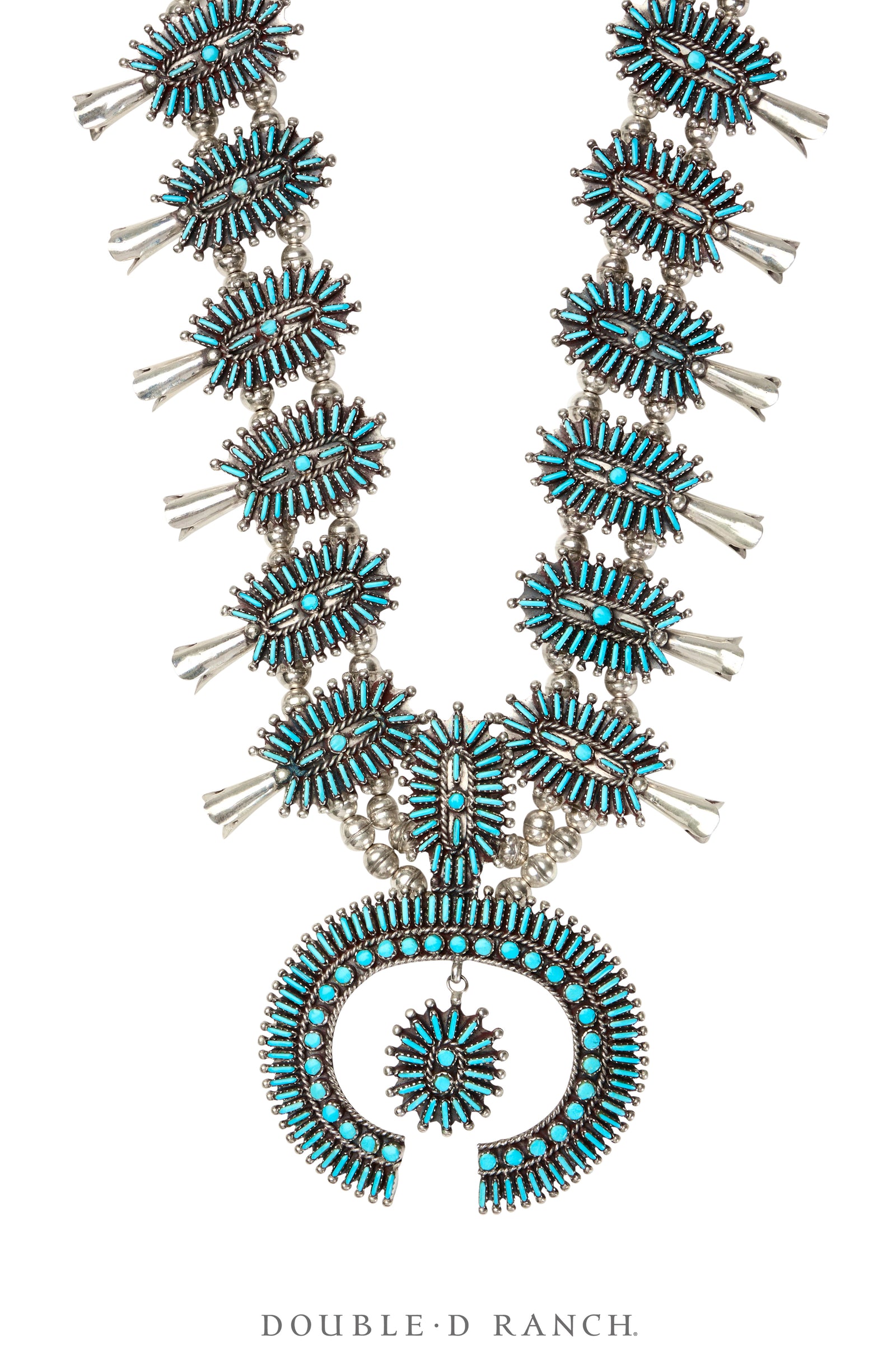 Necklace, Squash Blossom, Turquoise, Needlepoint, Hallmark, Vintage, 3456