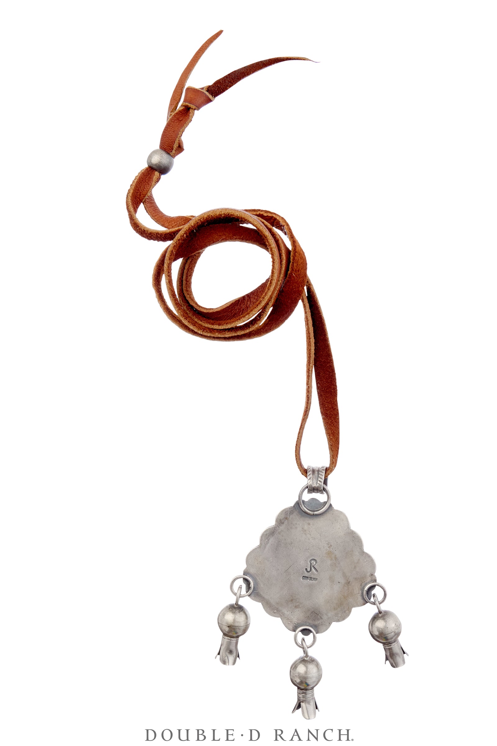 Necklace, Leather Thong, Turquoise, Stone with Blossom Dangles, Jesse Robbins Hallmark, Contemporary, 3509