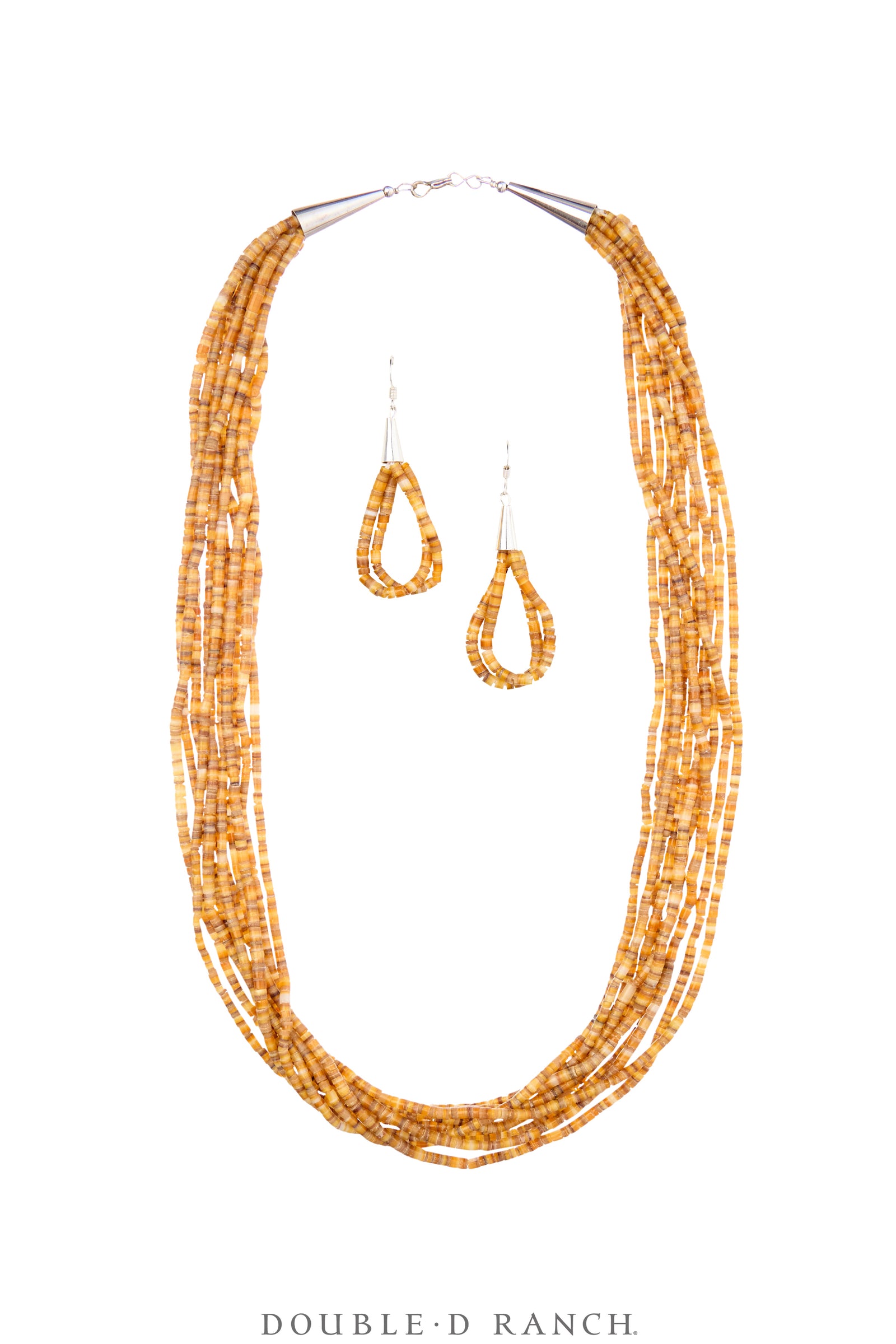 Necklace, Natural Stone, Heishi, Gold Lip Shell, 10 Strand with Earrings, 24," Artisan, Contemporary, 3540