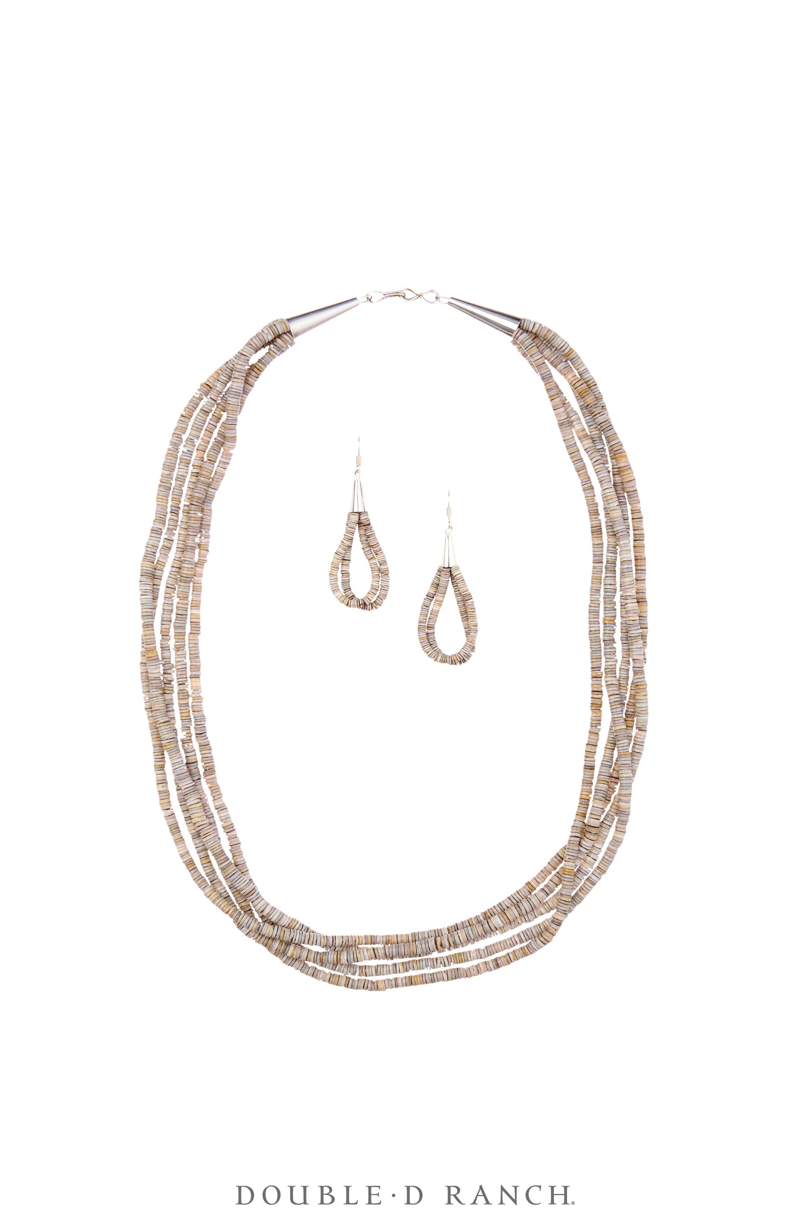 Necklace, Natural Stone, Heishi, Voluta Shell, 5 Strand with Earrings, 18," Artisan, Contemporary, 3542