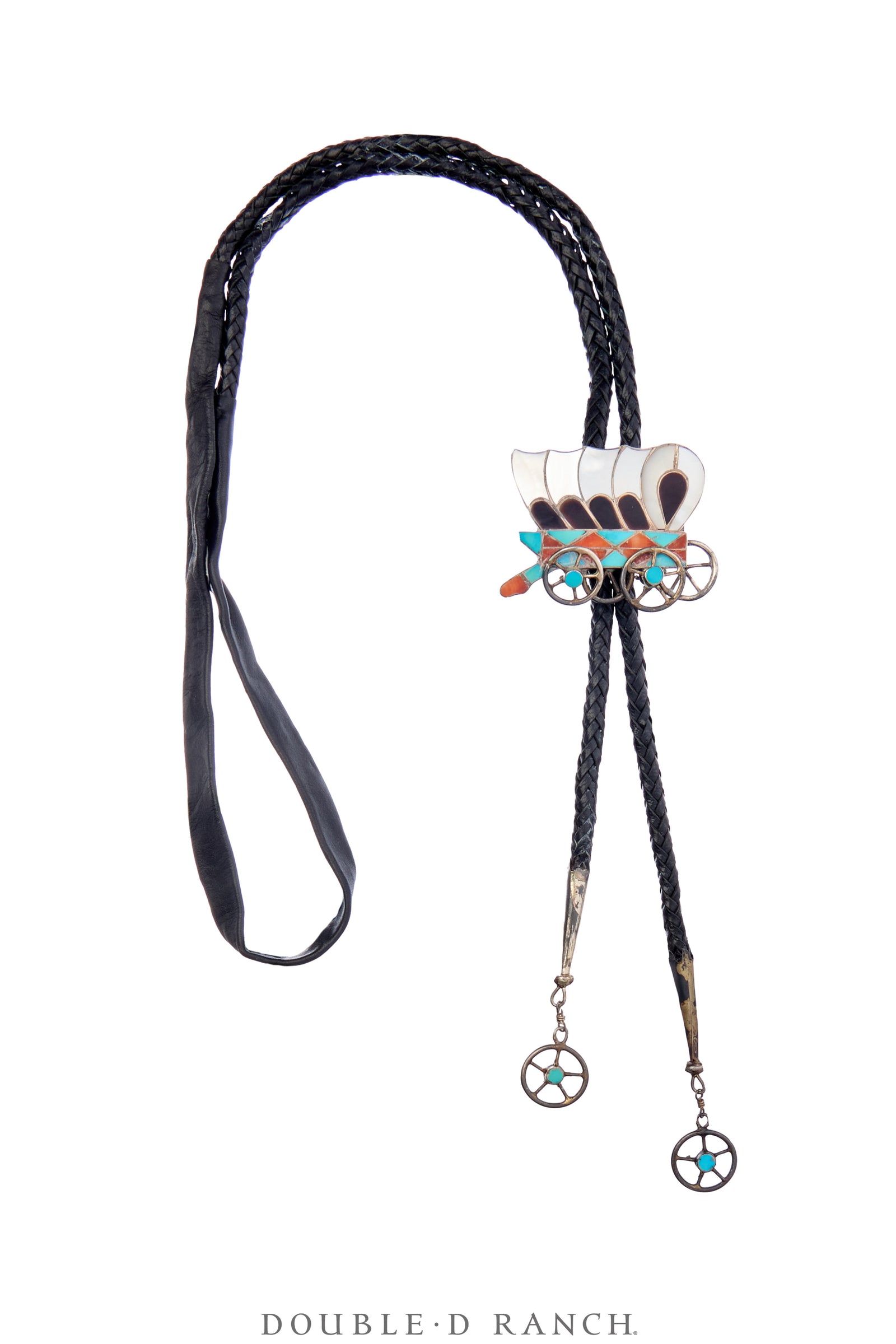 Bolo, Inlay, Conestoga Wagon, Wagon Wheel Tips, Hallmark, Vintage ‘50s, 3573