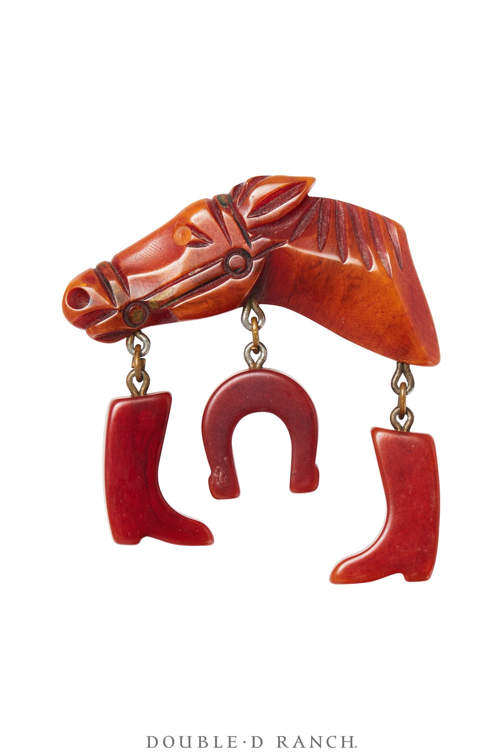 Pin, Bakelite, Novelty, Horse With Charms, Vintage ‘40s, 1100