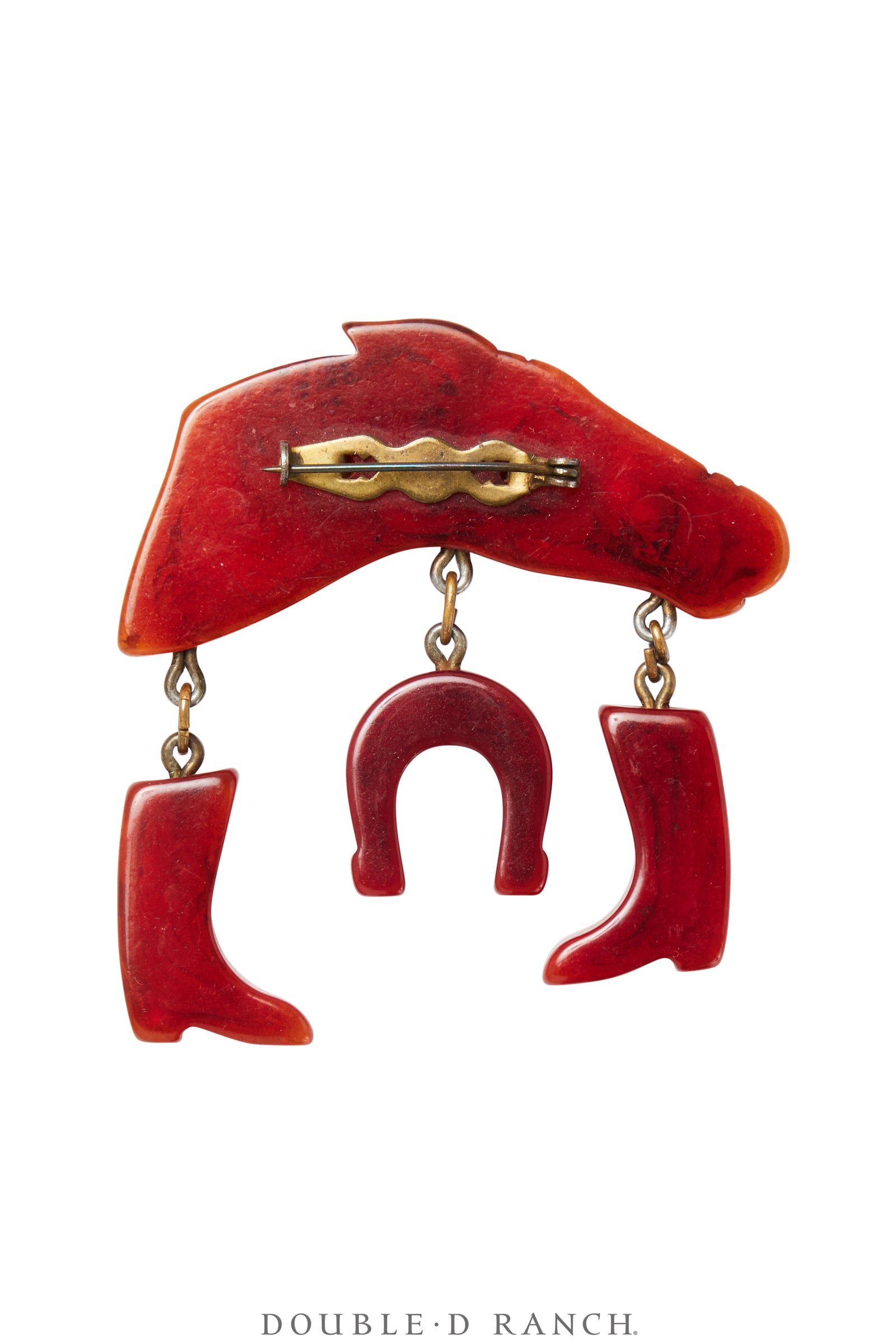 Pin, Bakelite, Novelty, Horse With Charms, Vintage ‘40s, 1100