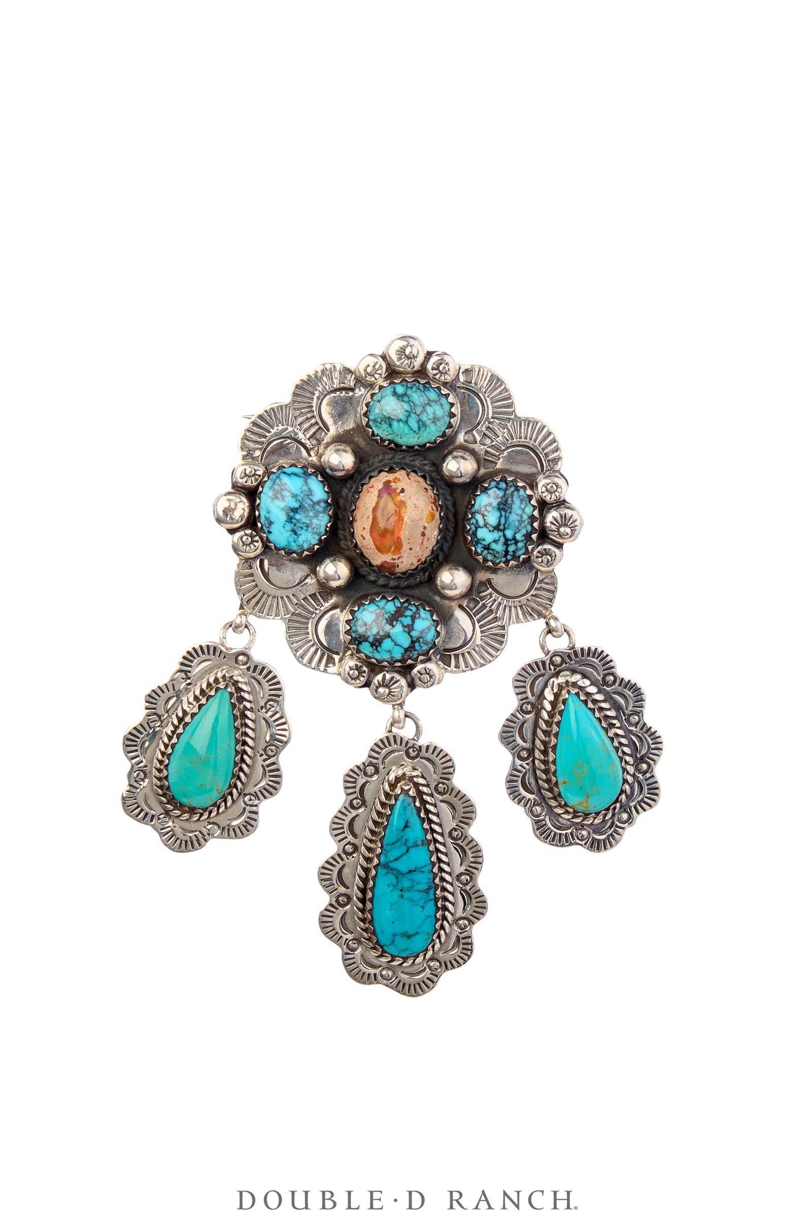 Pin, Novelty, Turquoise & Opal, Cluster With Triple Dangles, Hallmark, Contemporary, 1178
