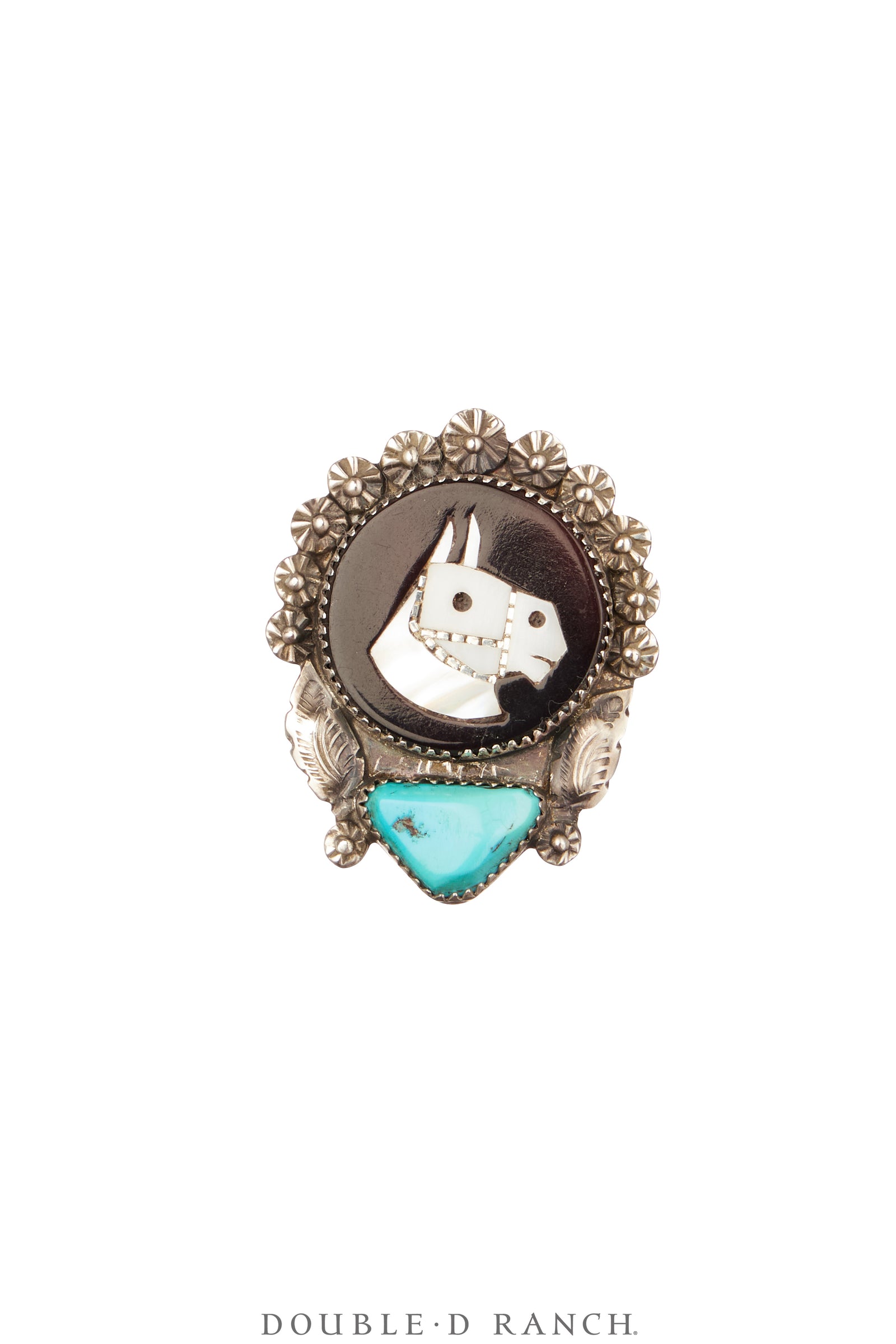 Ring, Inlay, Horse Profile, Turquoise, Mike Simplicio Hallmark, Vintage, 1649