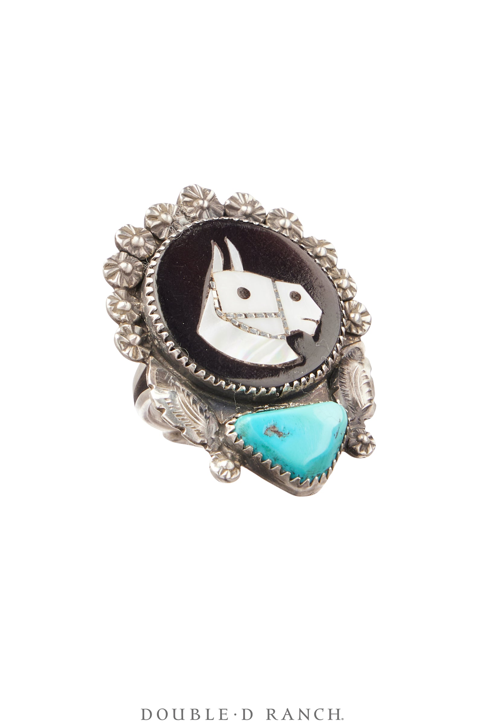 Ring, Inlay, Horse Profile, Turquoise, Mike Simplicio Hallmark, Vintage, 1649