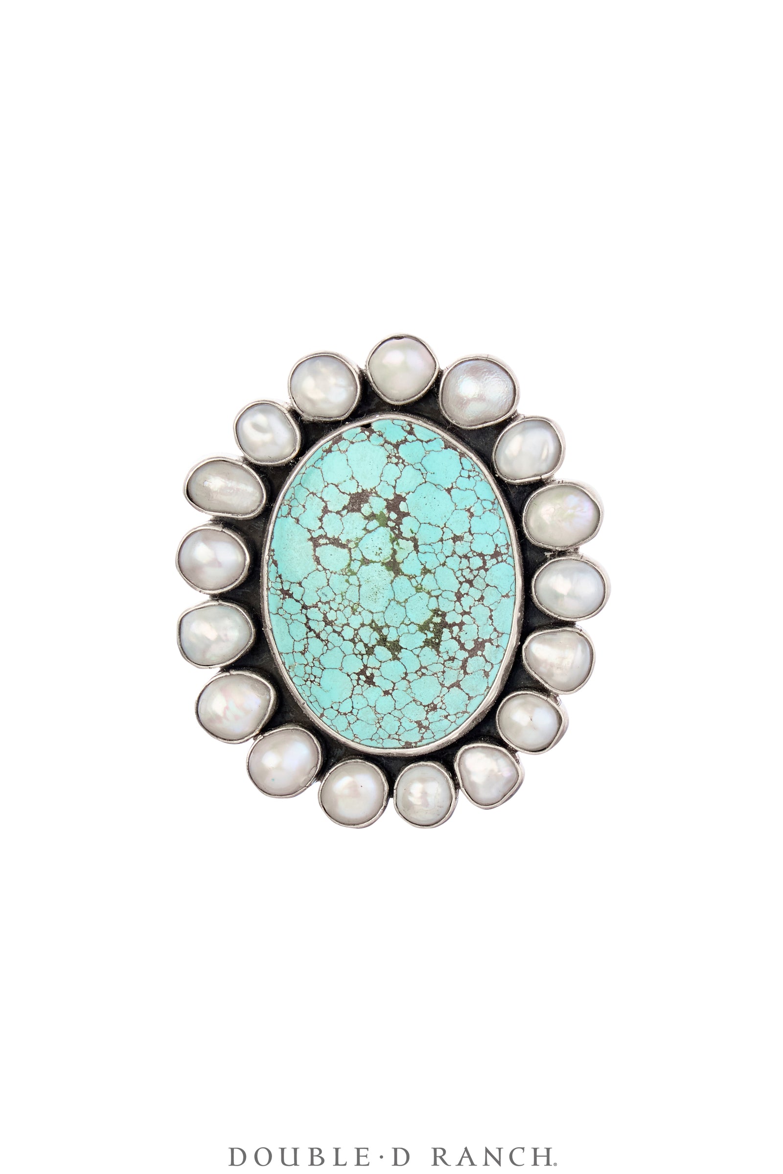 Ring, Federico, Cluster, Mother of Pearl & Turquoise, Hallmark, Contemporary Adjustable, 1763