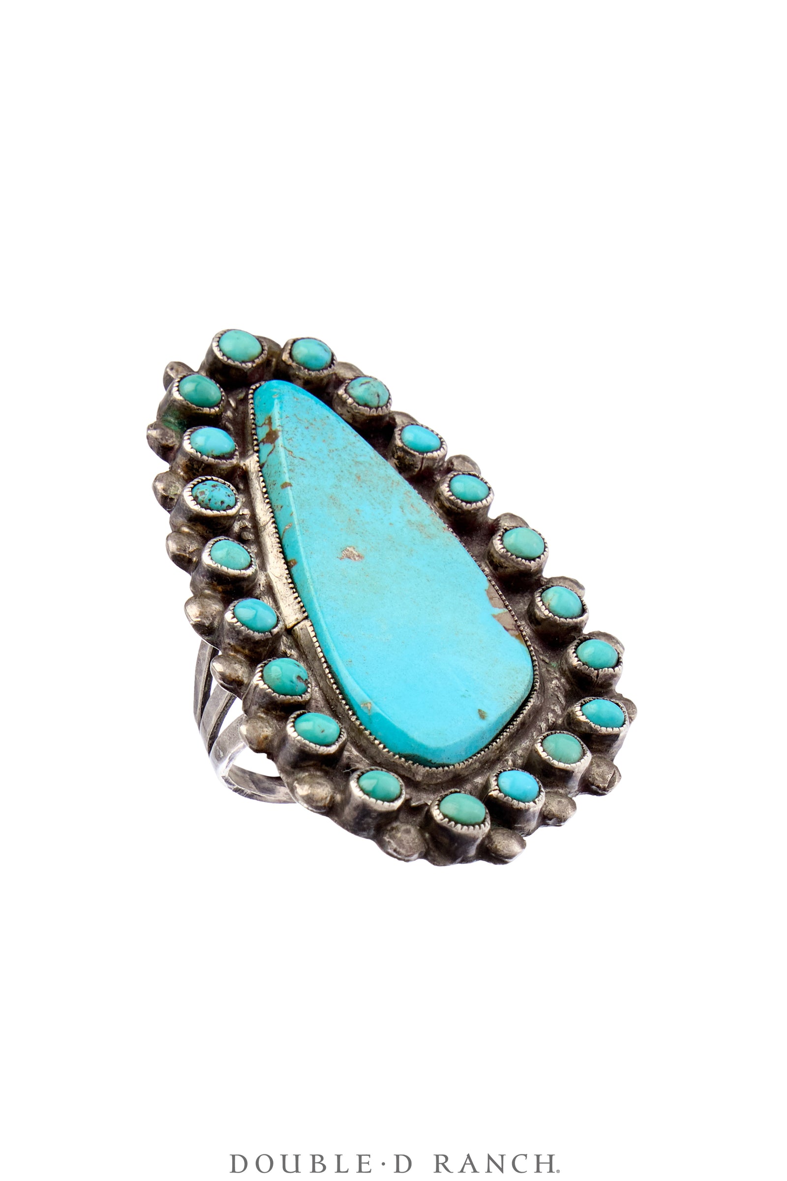 Ring, Cluster, Turquoise, Large Stone With Snake Eye Turquoise, Attributed to Dick Leekity, Vintage ‘70s, 7, 1789