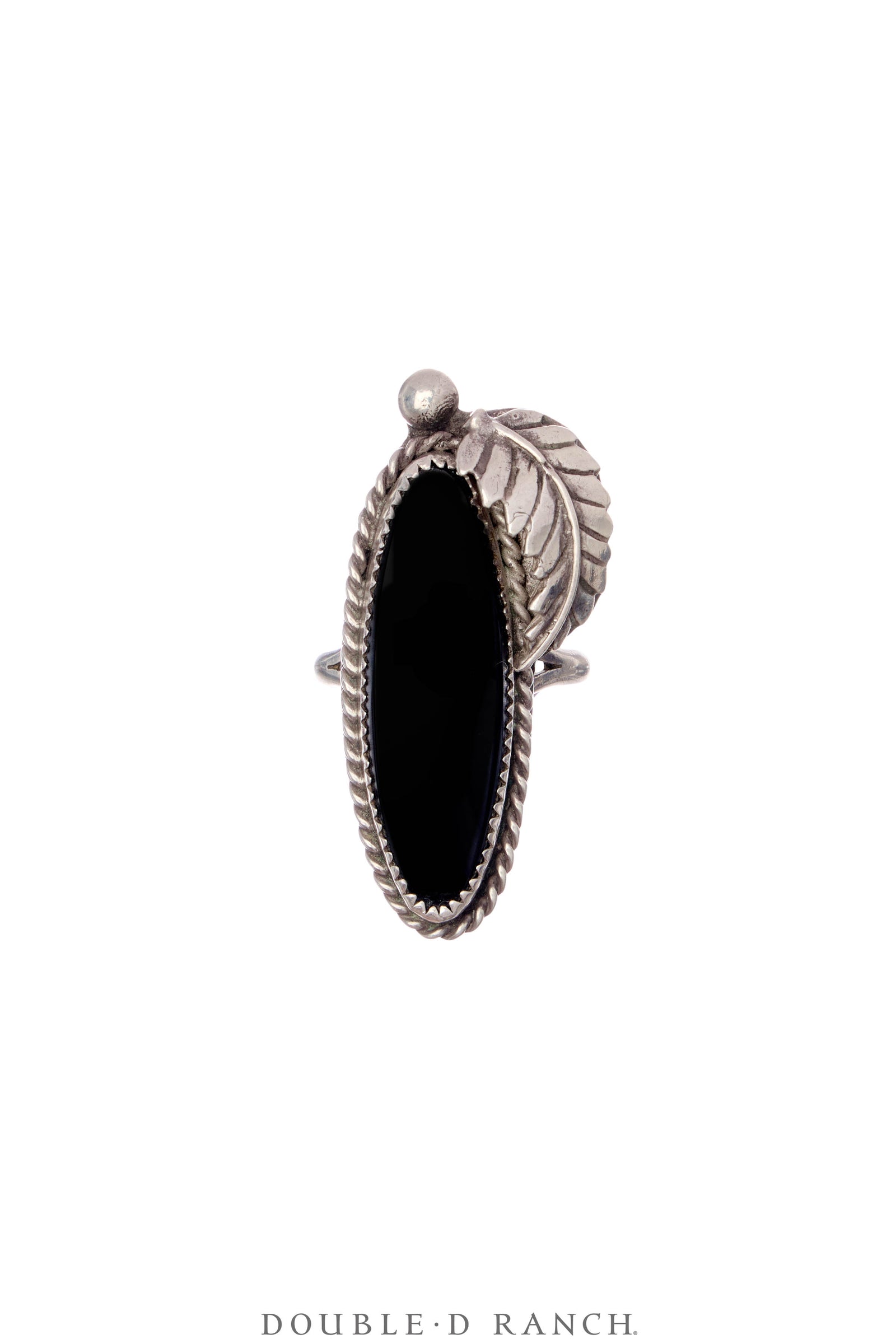 Ring, Natural Stone, Onyx, Feather Appliqué, Hallmark, Vintage, 1849