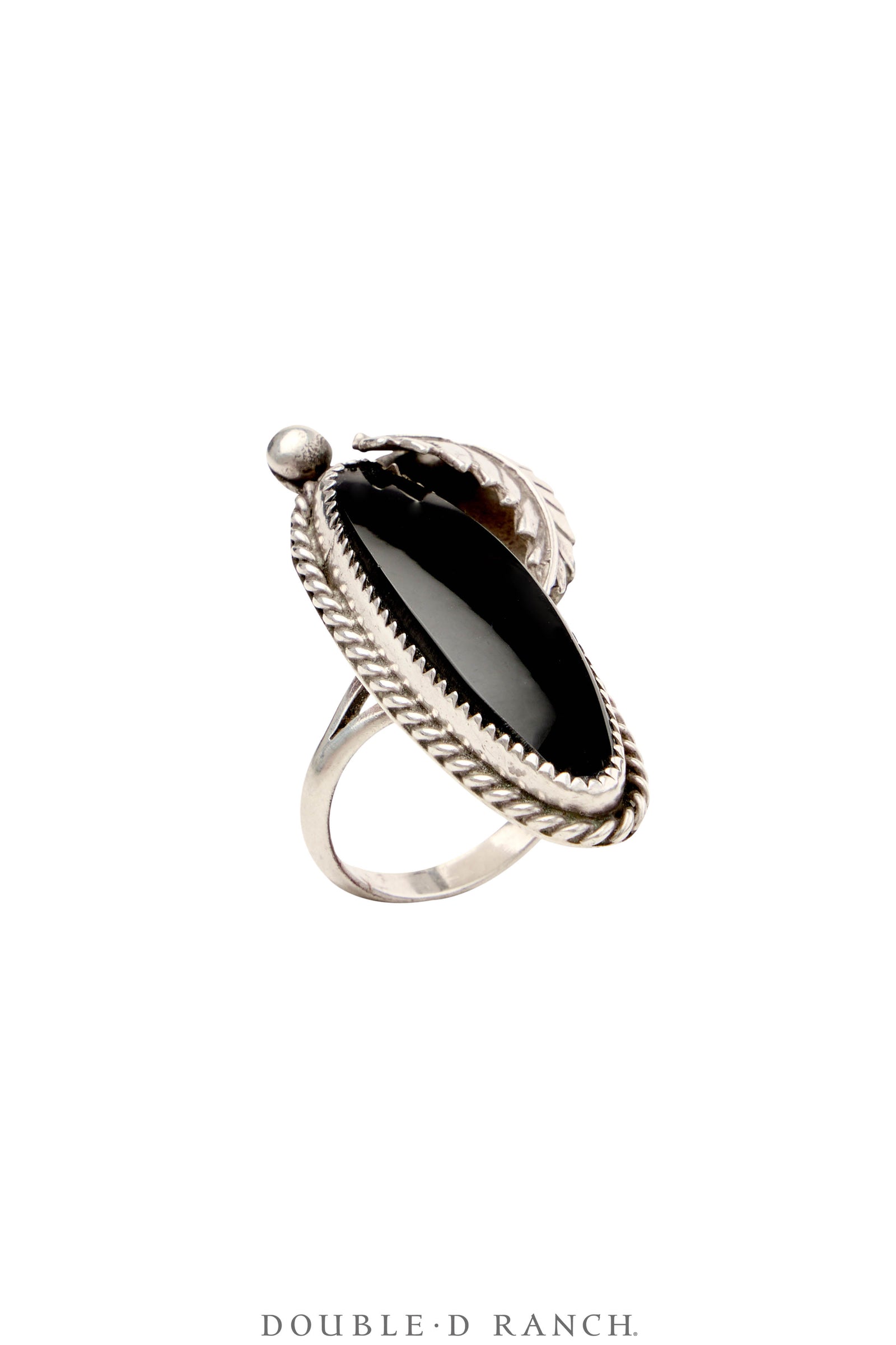 Ring, Natural Stone, Onyx, Feather Appliqué, Hallmark, Vintage, 1849