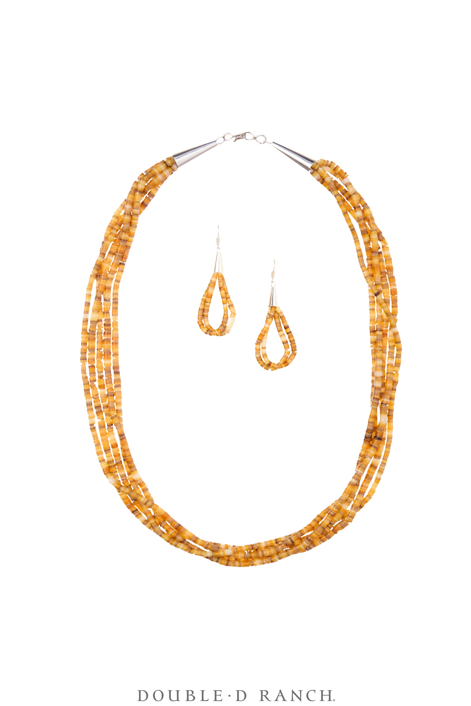 Necklace, Natural Stone, Heishi, Gold Lip Shell, 5 Strand with Earrings, 18," Artisan, Contemporary, 3539