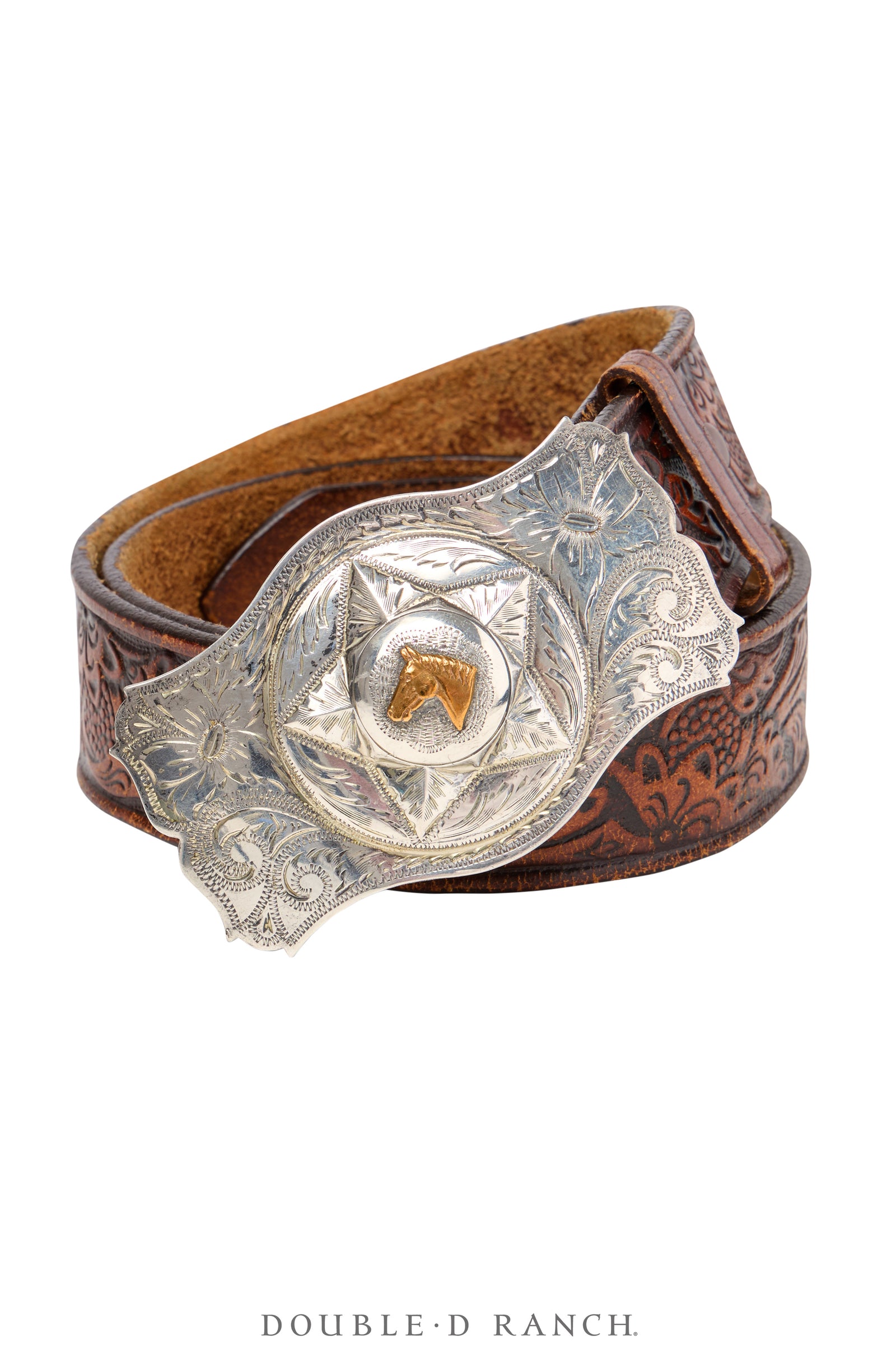 Belt, A Vintage, Buckle, Western, Horse Profile, Sterling Silver & 14K Gold, Hallmark, Vintage late ‘40s, 798