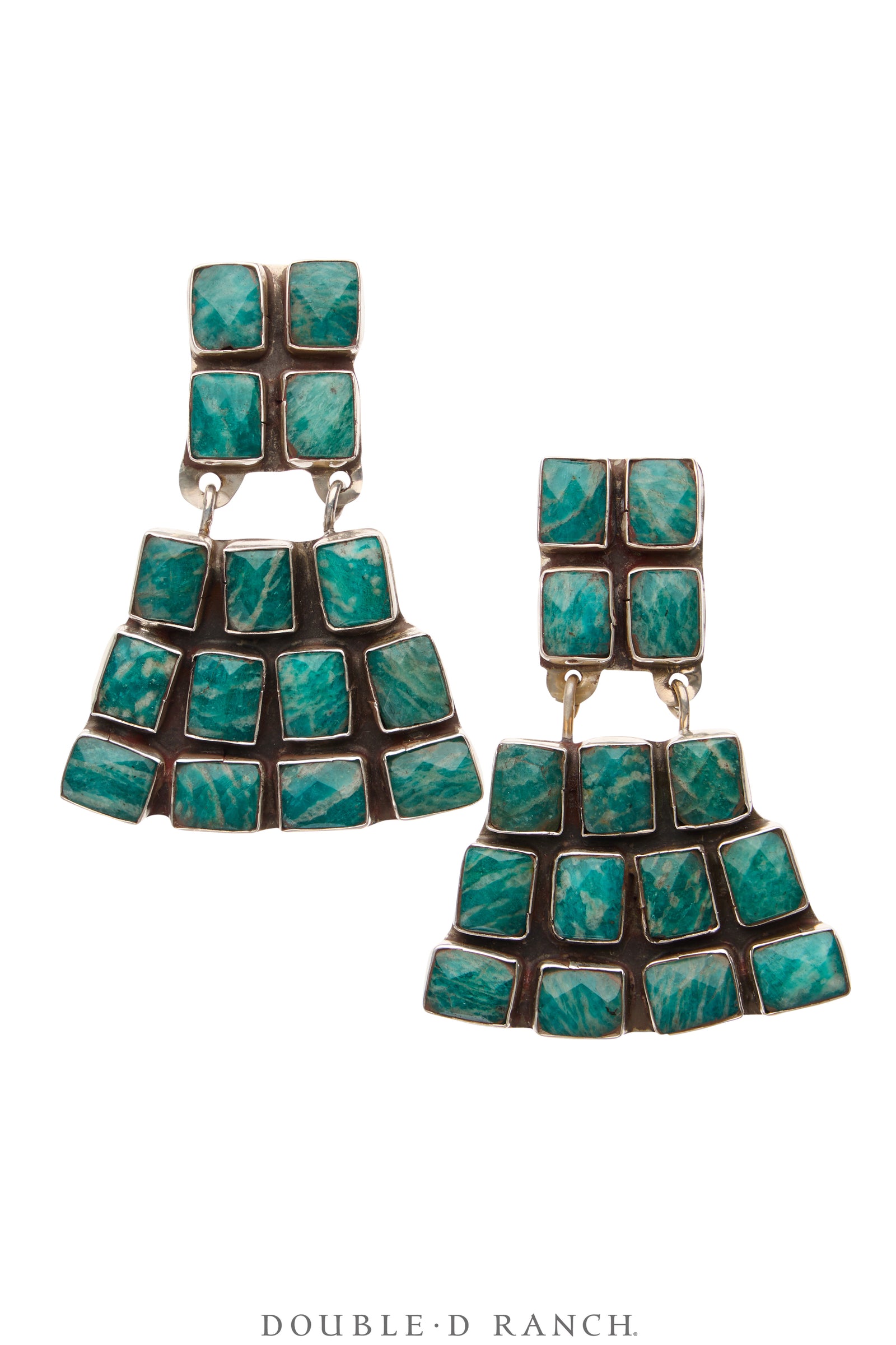 Earrings, Oscar Betz, Fan, Russian Amazonite, Hallmark, Contemporary, 2051
