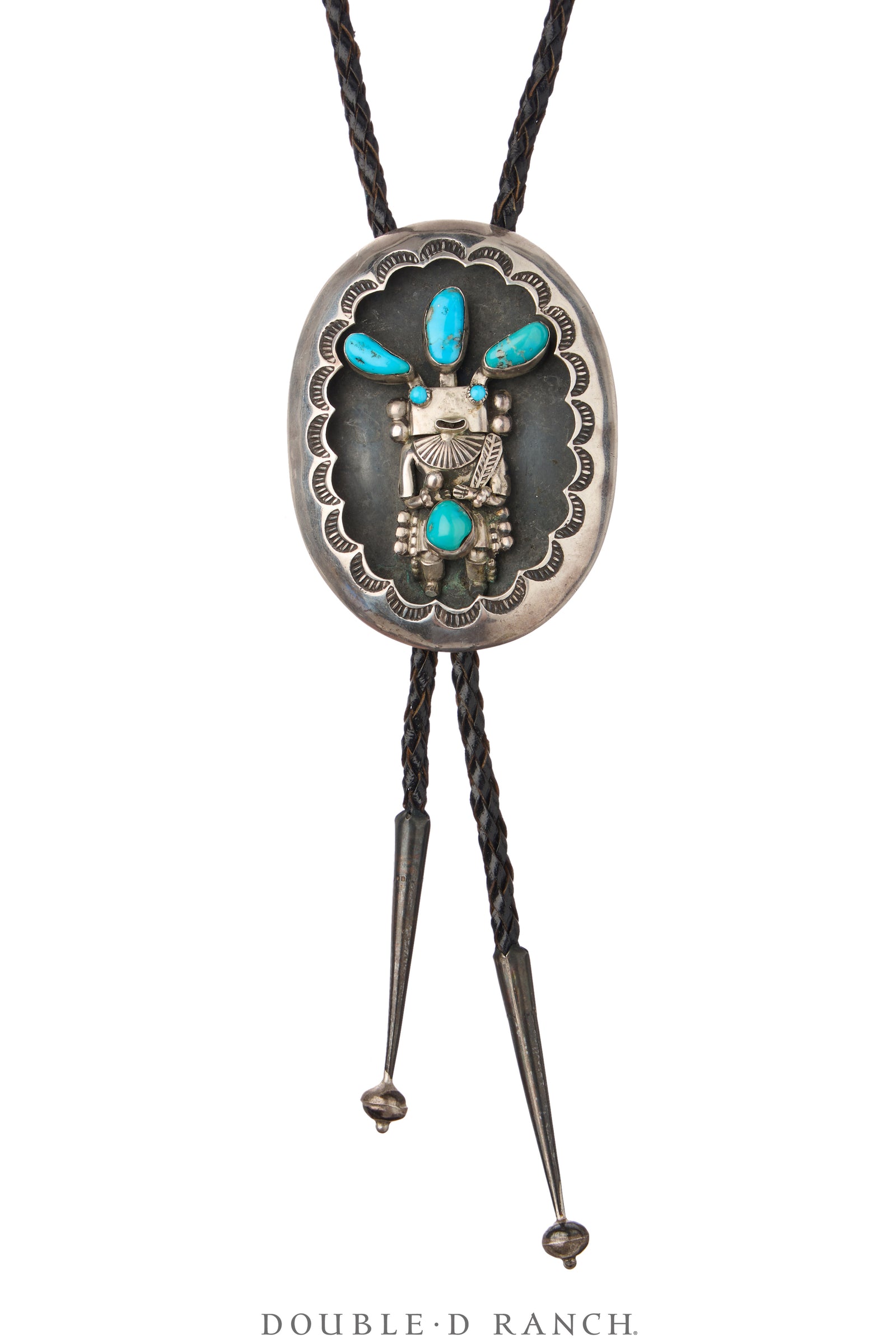 Bolo, Shadowbox, Turquoise, Kachina, Long Hallmark, Vintage, 3619