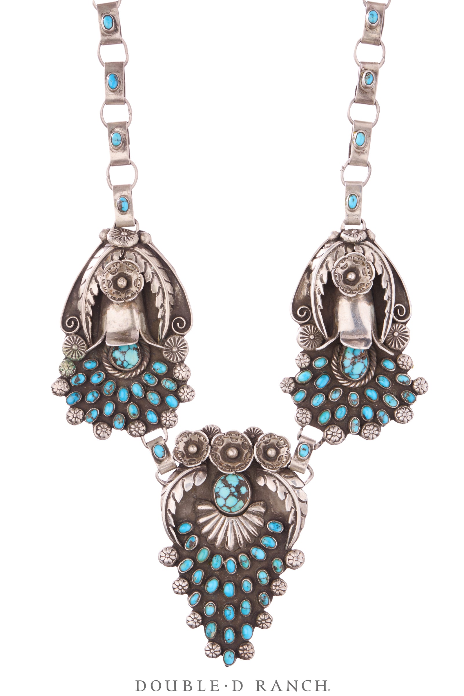 Necklace, Statement, Turquoise, Rare Pendant Shapes with Handmade Chain, Hallmark, Vintage, 3622