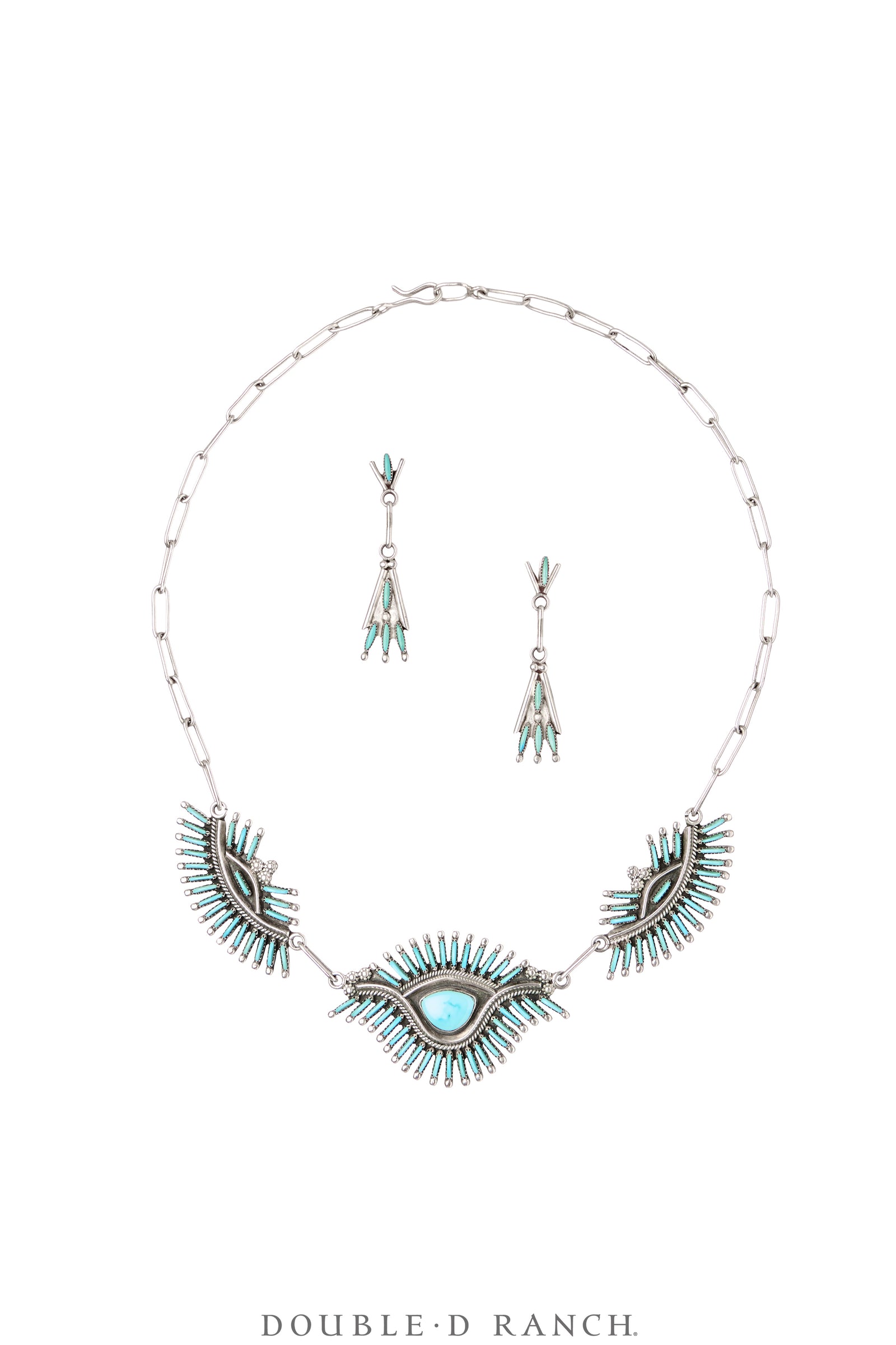 Necklace & With Matching Earrings, Princess, Turquoise, Zuni Needlepoint, Hallmark, Vintage, 3627