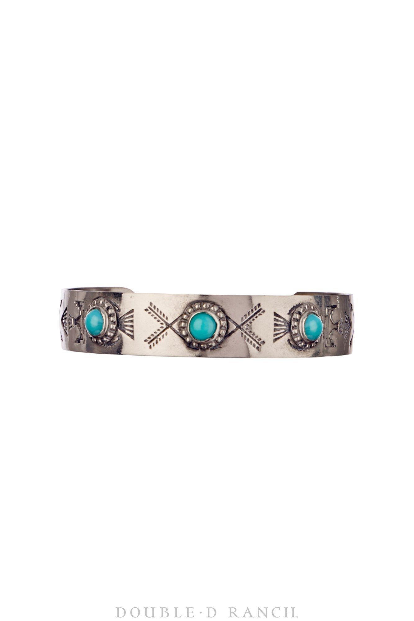 Cuff, Fred Harvey Railroad Era, Turquoise, Thunderbird Stampwork, Vintage ‘40s, 4050