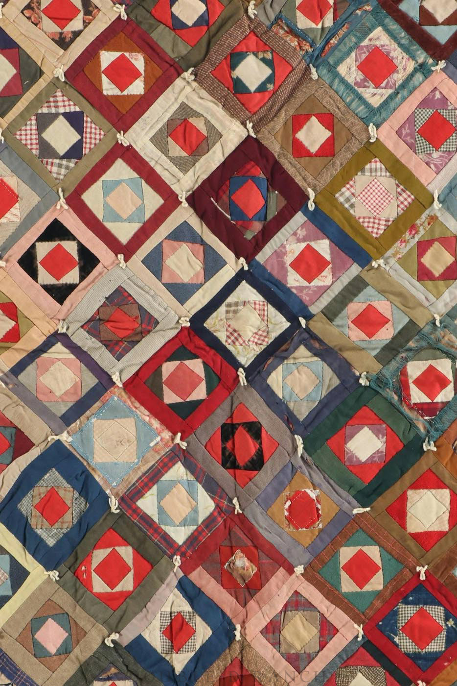 Home, Textile, Quilt, Pieced & Hand Tied, Collector Deaccession, Vintage, Early, 197