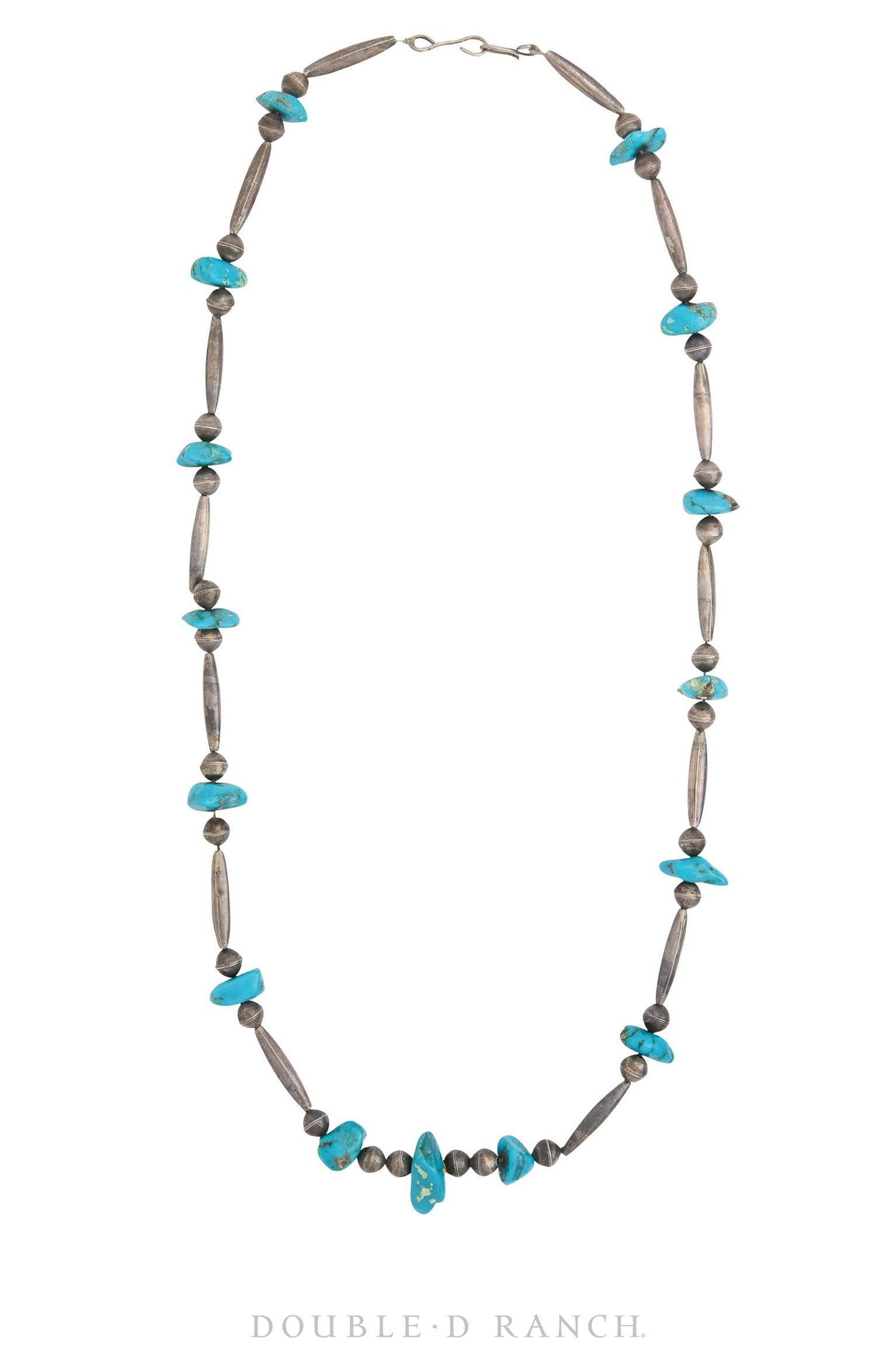 Necklace, Desert Pearls With Turquoise, 6mm Round With Torpedos, Vintage 27", 3249