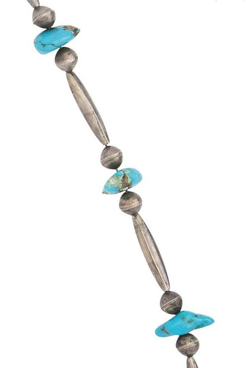 Necklace, Desert Pearls With Turquoise, 6mm Round With Torpedos, Vintage 27", 3249