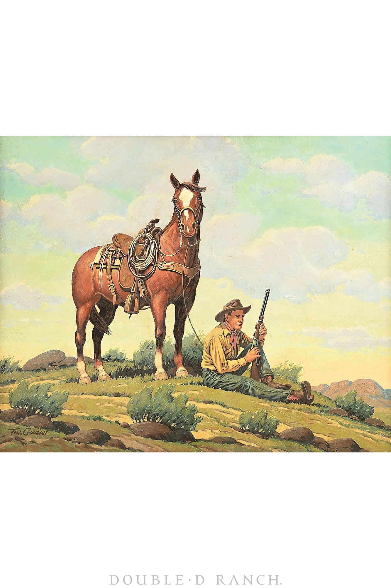 Art, Oil On Canvas, "The Protector," Till Goodan, Rare, Mid Century, 1354