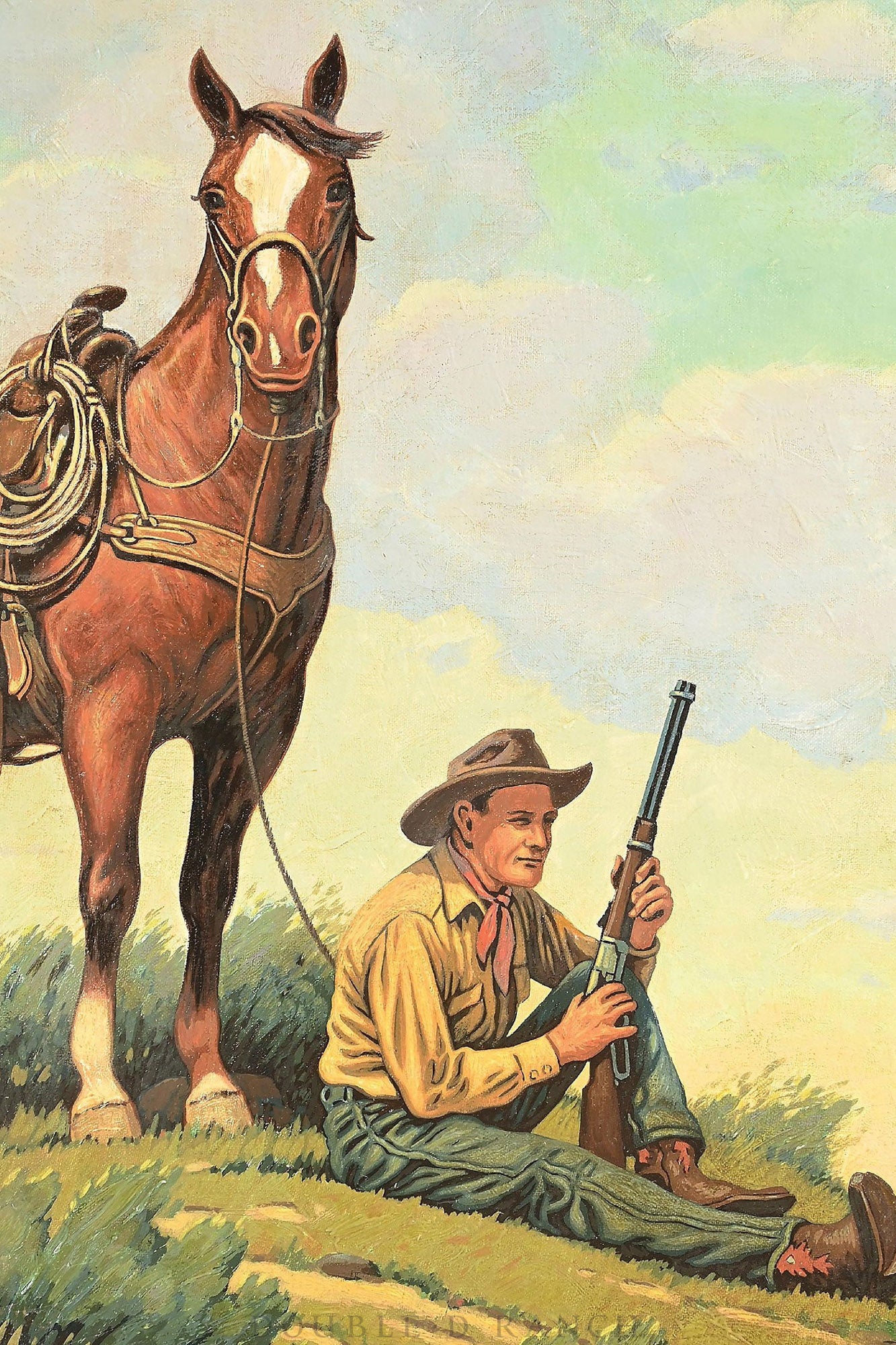 Art, Oil On Canvas, "The Protector," Till Goodan, Rare, Mid Century, 1354