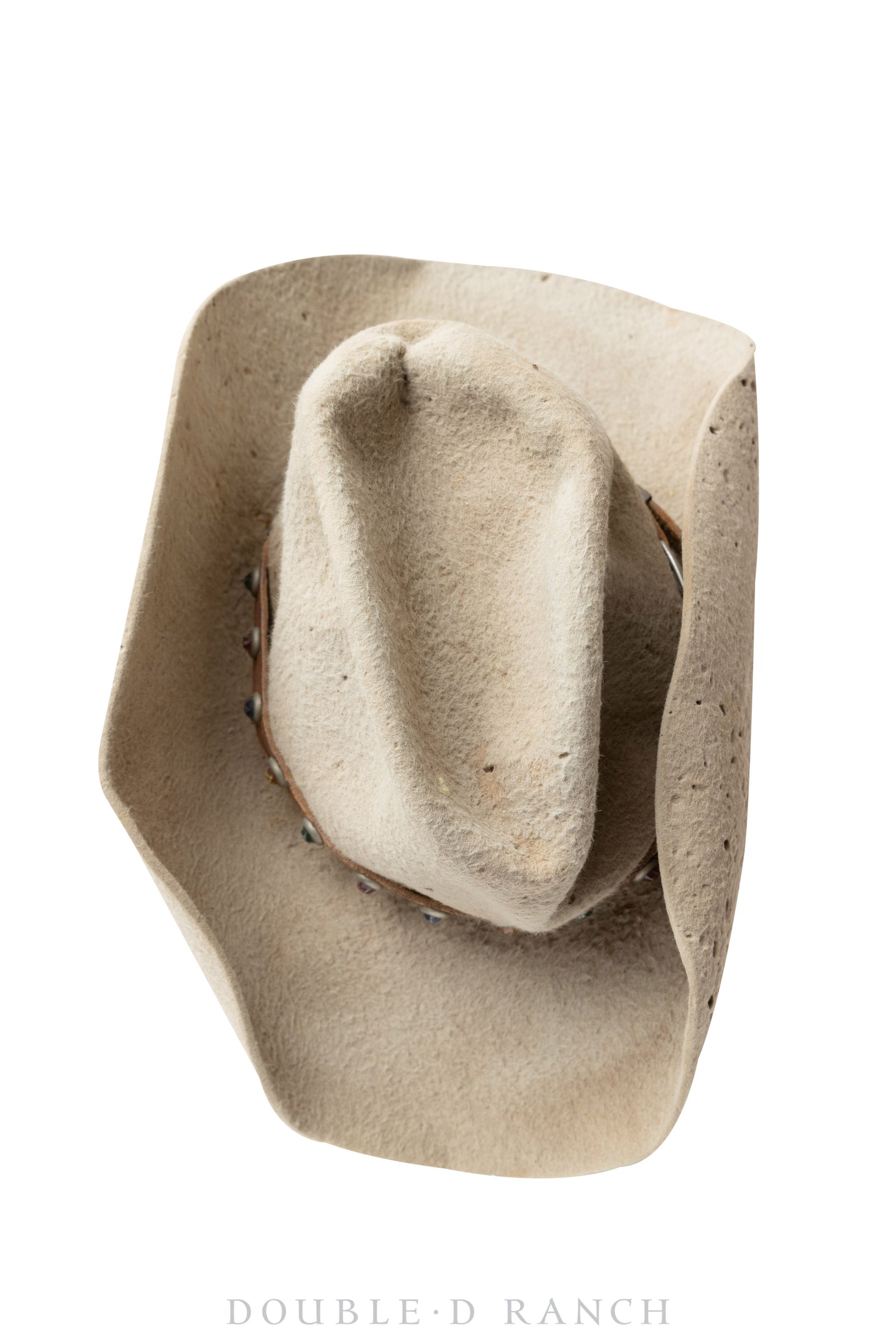 Miscellaneous, Hat, Vintage, Wool Felt, Leather Hatband With Gems, Attributed to Bill Pickett, Antique, 765