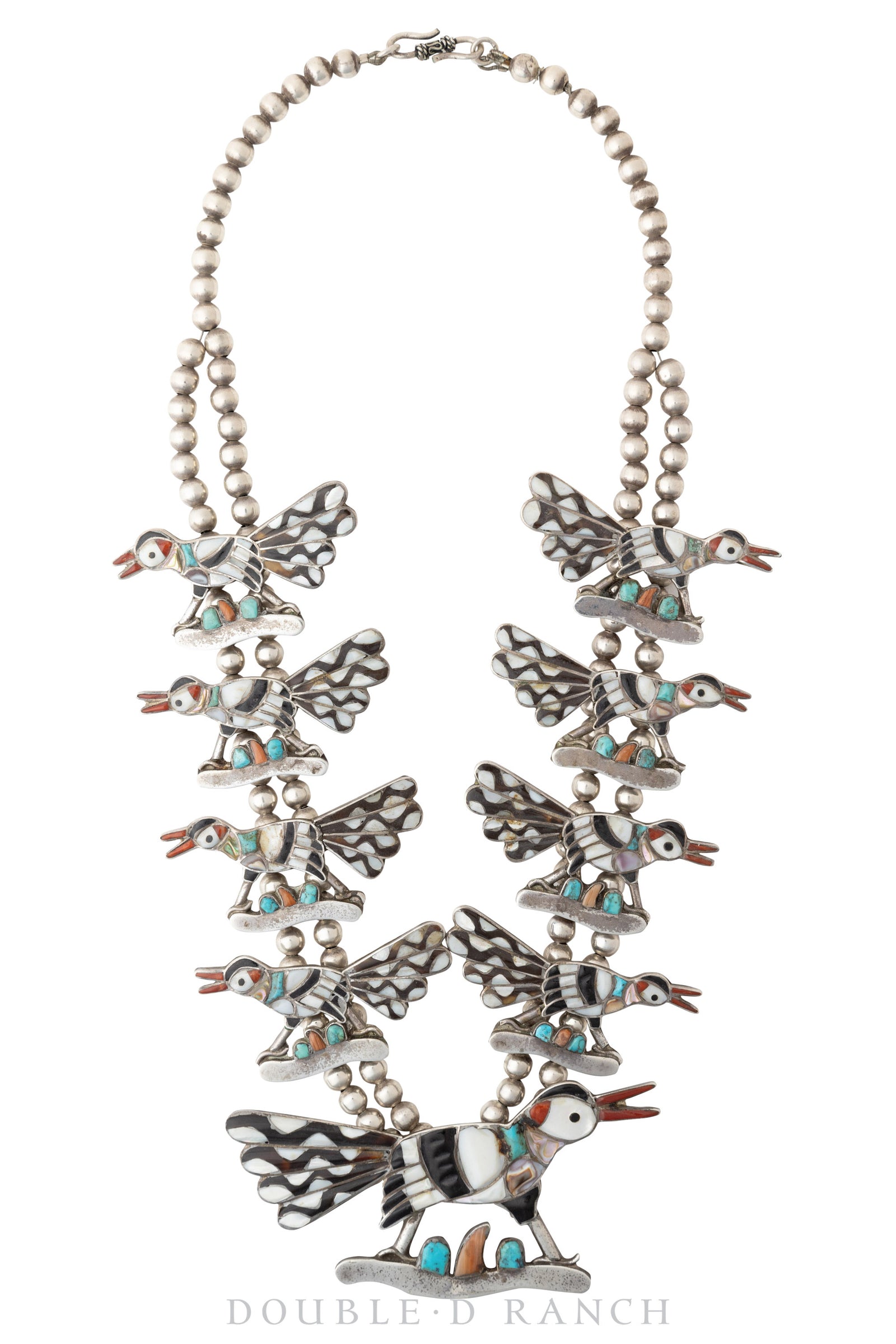 Necklace, Squash Blossom, Mixed Stones, Roadrunners, Vintage, 1967