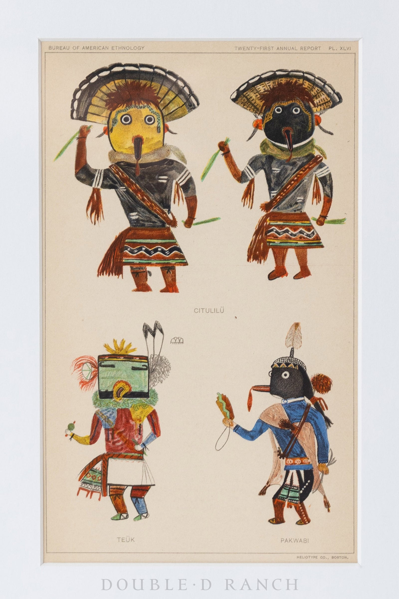 Art, Hand Colored Prints, Pair, Bureau of Ethnology, 21st Annual Report, Vintage, 1242