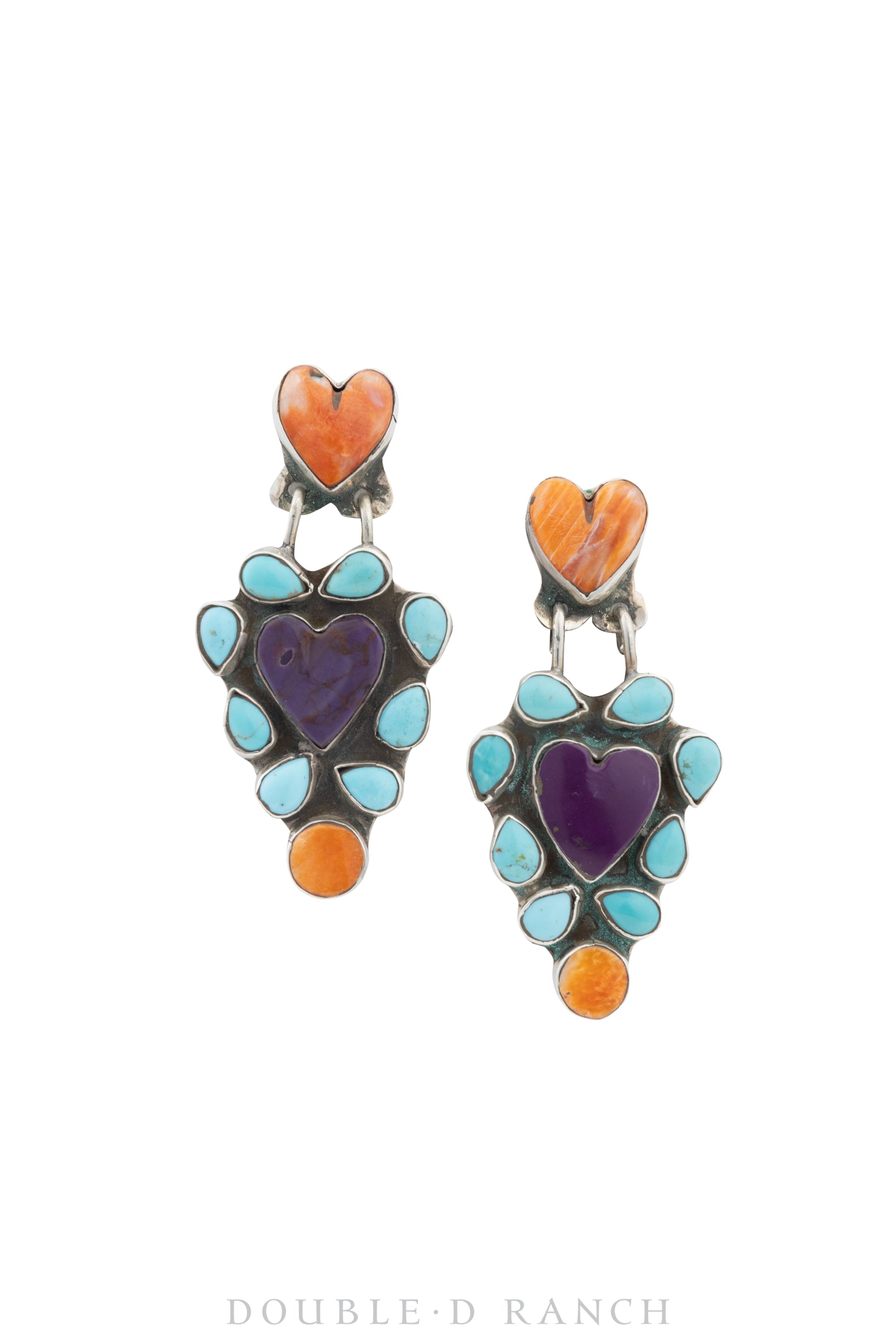 Earrings, Oscar Betz, Chandelier, Turquoise, Orange & Purple Spiny Oyster, Hallmark, Contemporary,1586