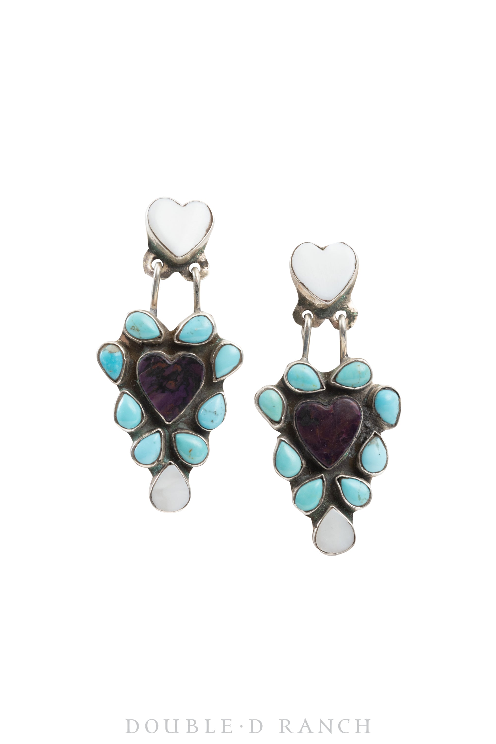 Earrings, Oscar Betz, Chandelier, Turquoise, Opal & Purple Spiny Oyster, Hallmark, Contemporary, 1587