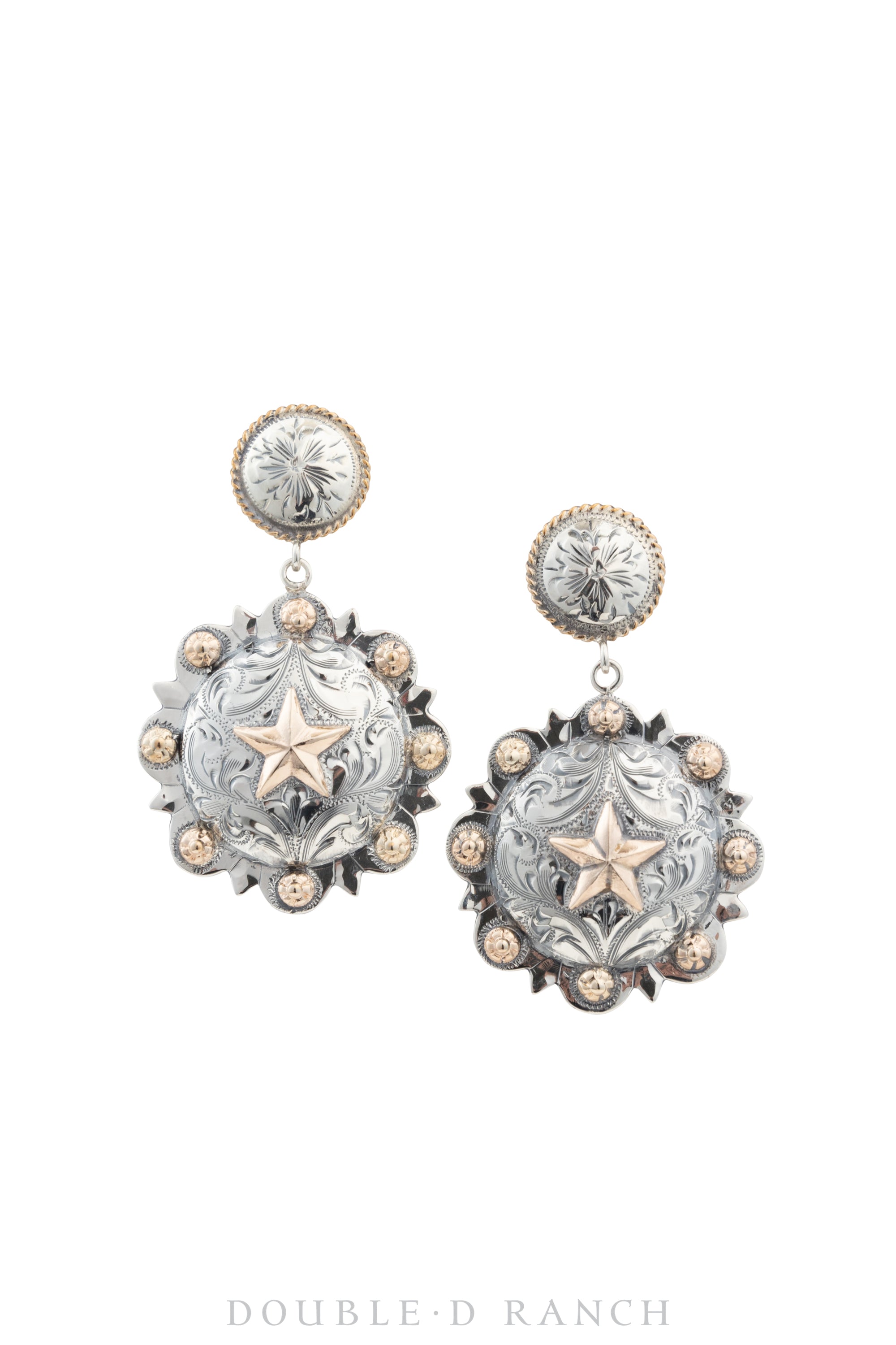 Earrings, Concho, Western Engraved, Bronc, Contemporary, 1297