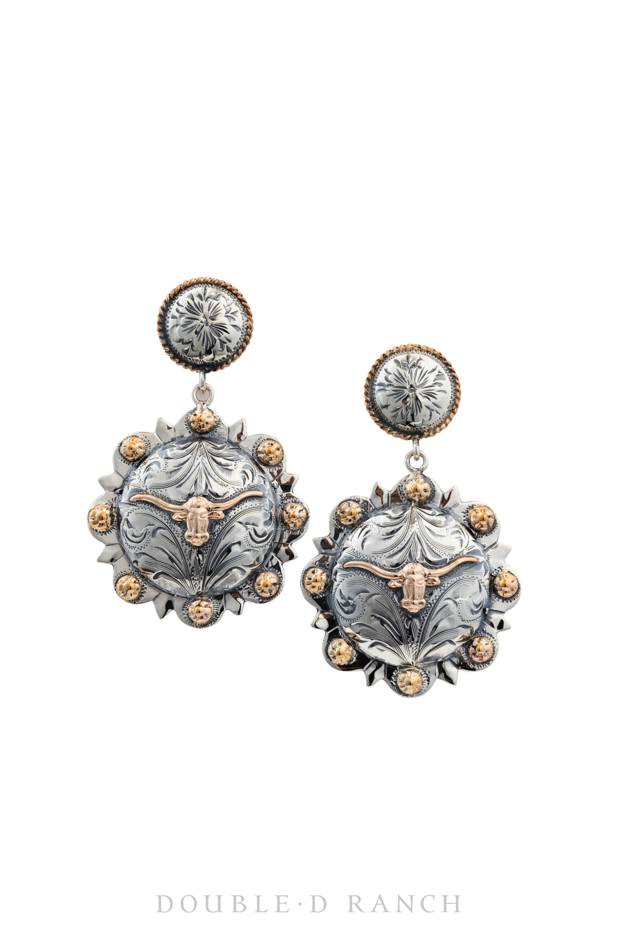 Earrings, Concho, Western Engraved, Star, Contemporary, 1298