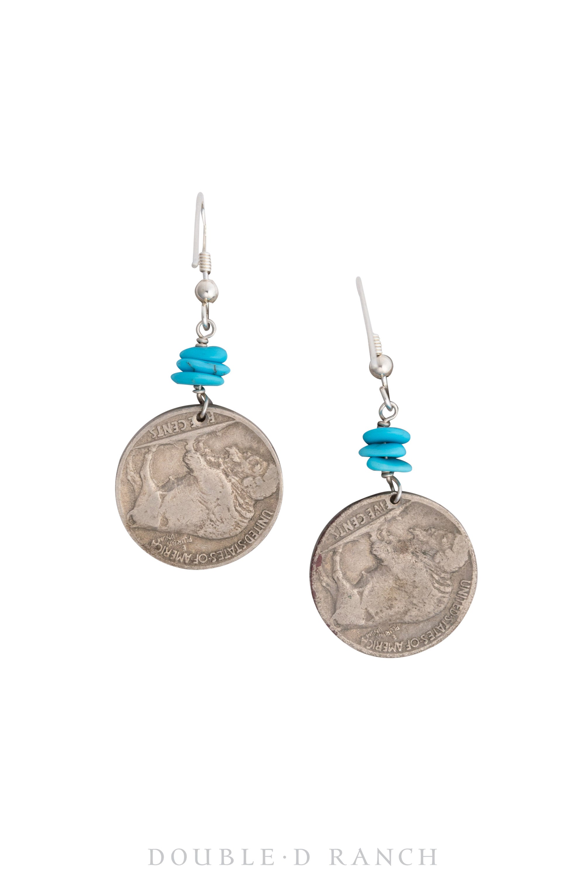 Earrings, Dangle, Turquoise, Coin, Contemporary, 1270
